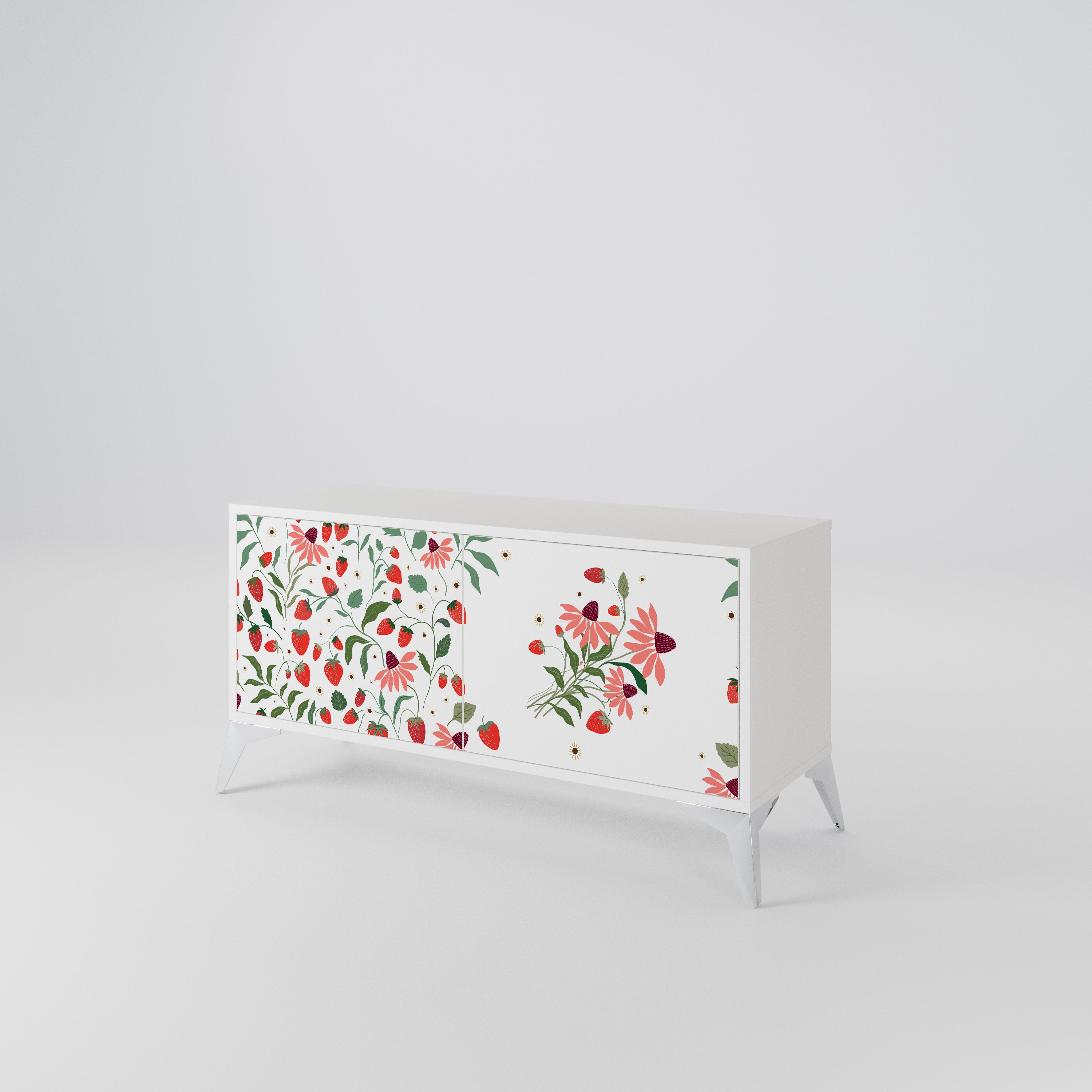 FLOWERS AND STRAWBERRIES Kompaktní dvoudveřový TV stolek