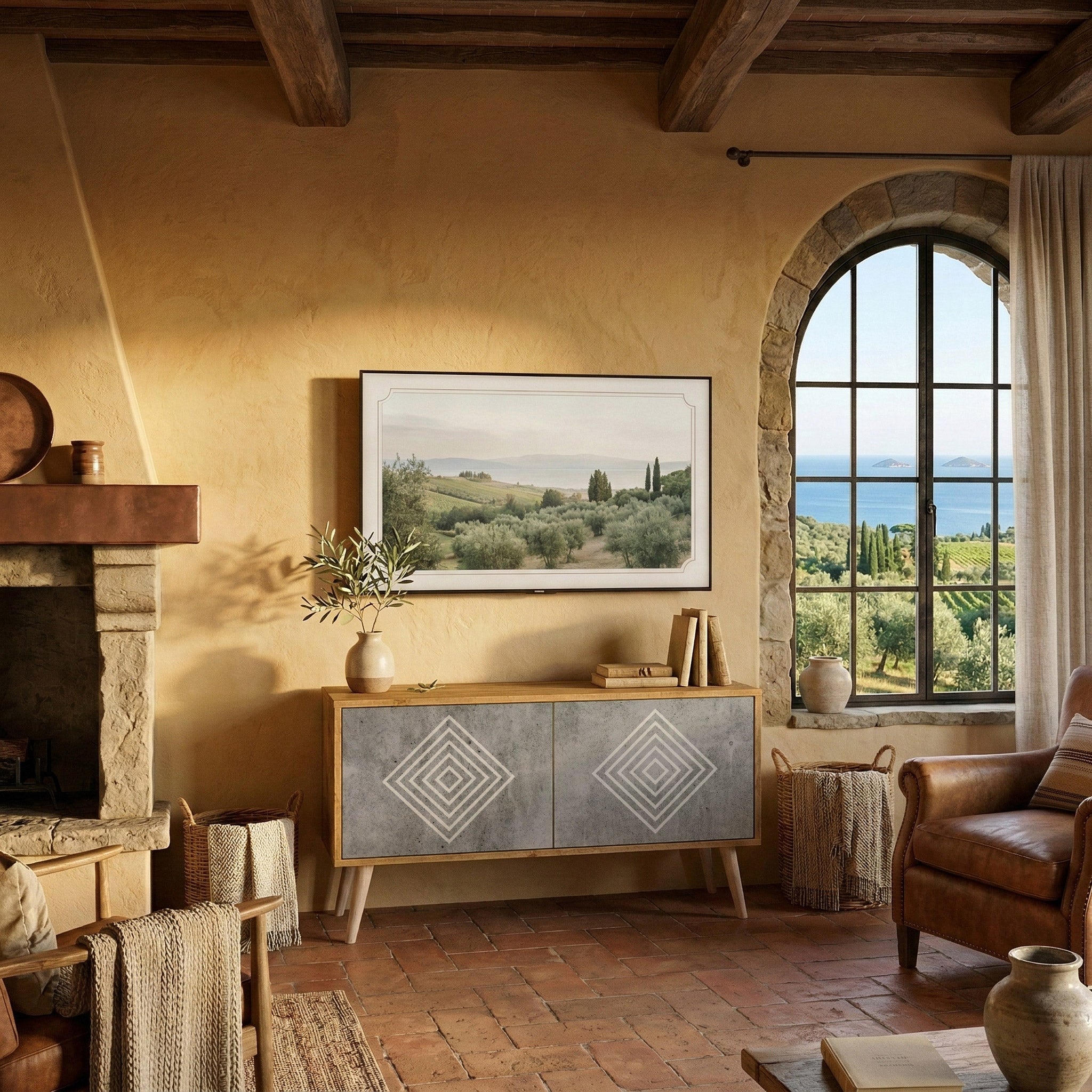 POLYGONAL ARTISTRY Kompaktní dvoudveřový TV stolek