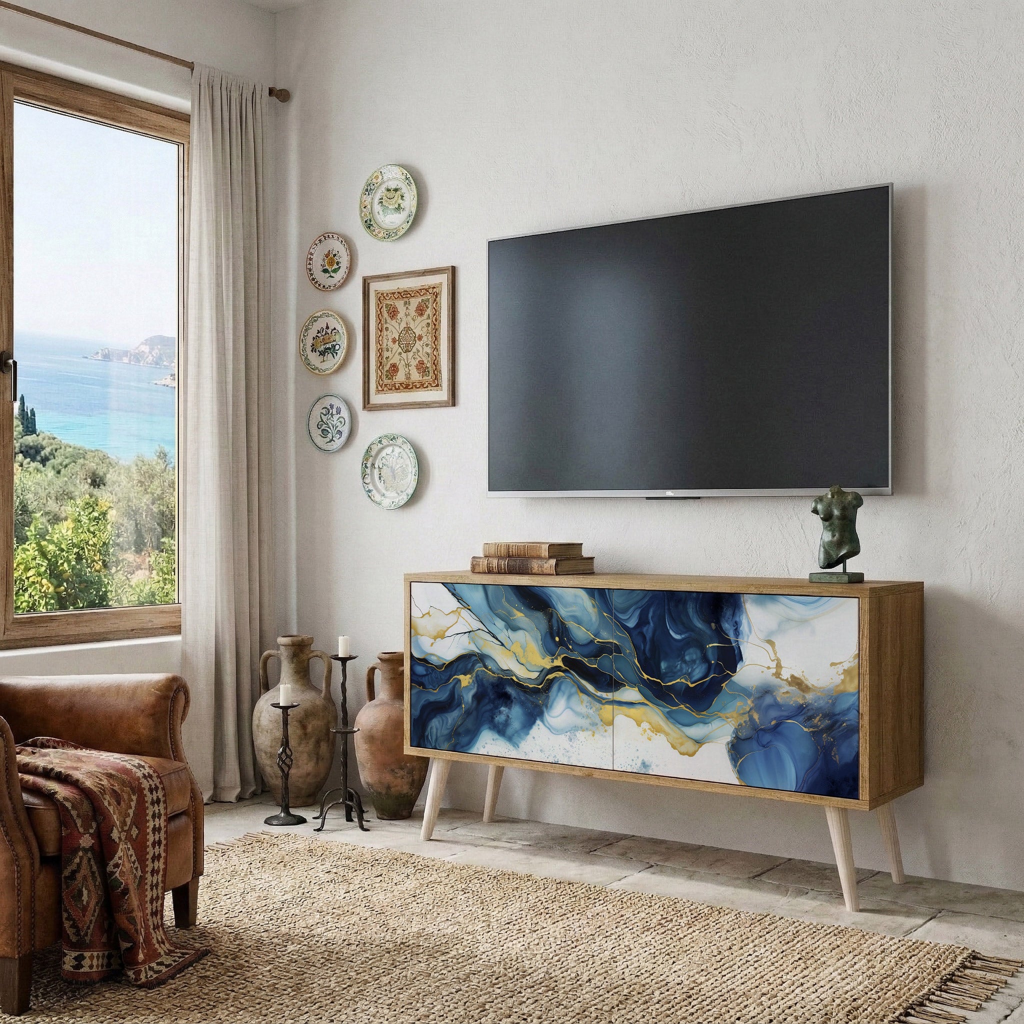 INKY MARBLE Kompaktní dvoudveřový TV stolek