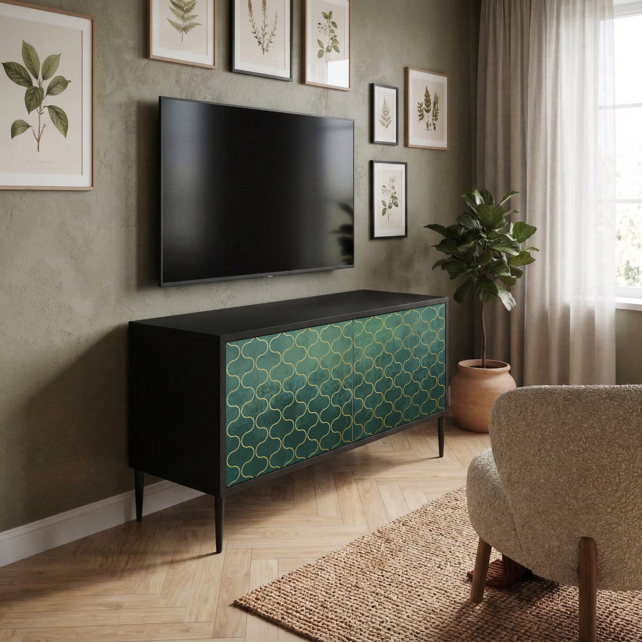 TESSELATED GREENERY Kompaktní dvoudveřový TV stolek