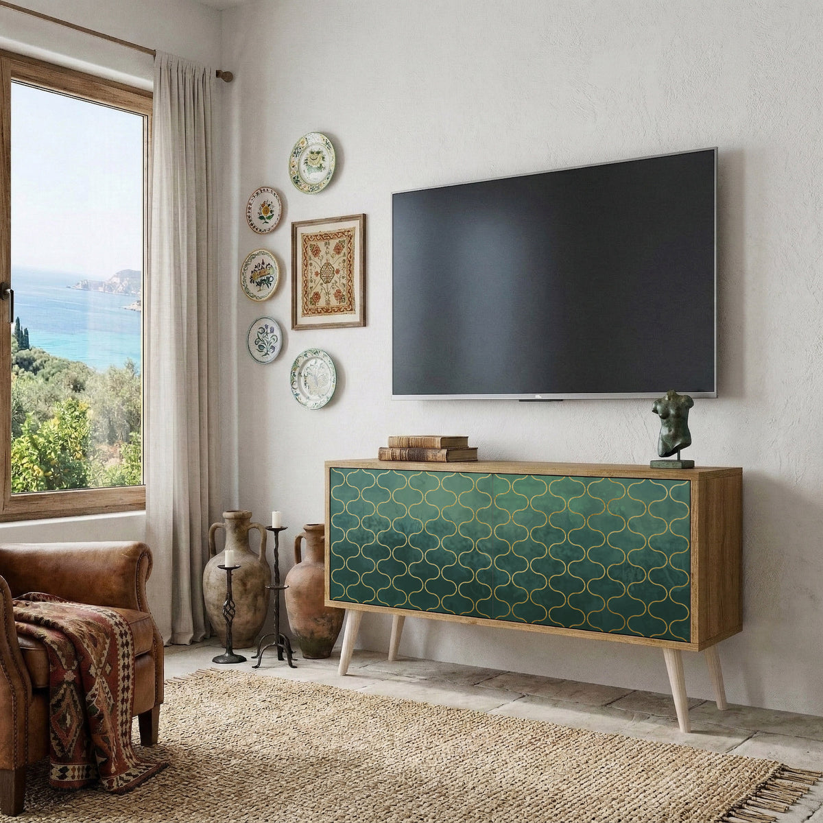 TESSELATED GREENERY Kompaktní dvoudveřový TV stolek