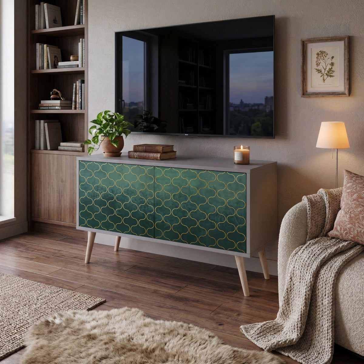 TESSELATED GREENERY Kompaktní dvoudveřový TV stolek