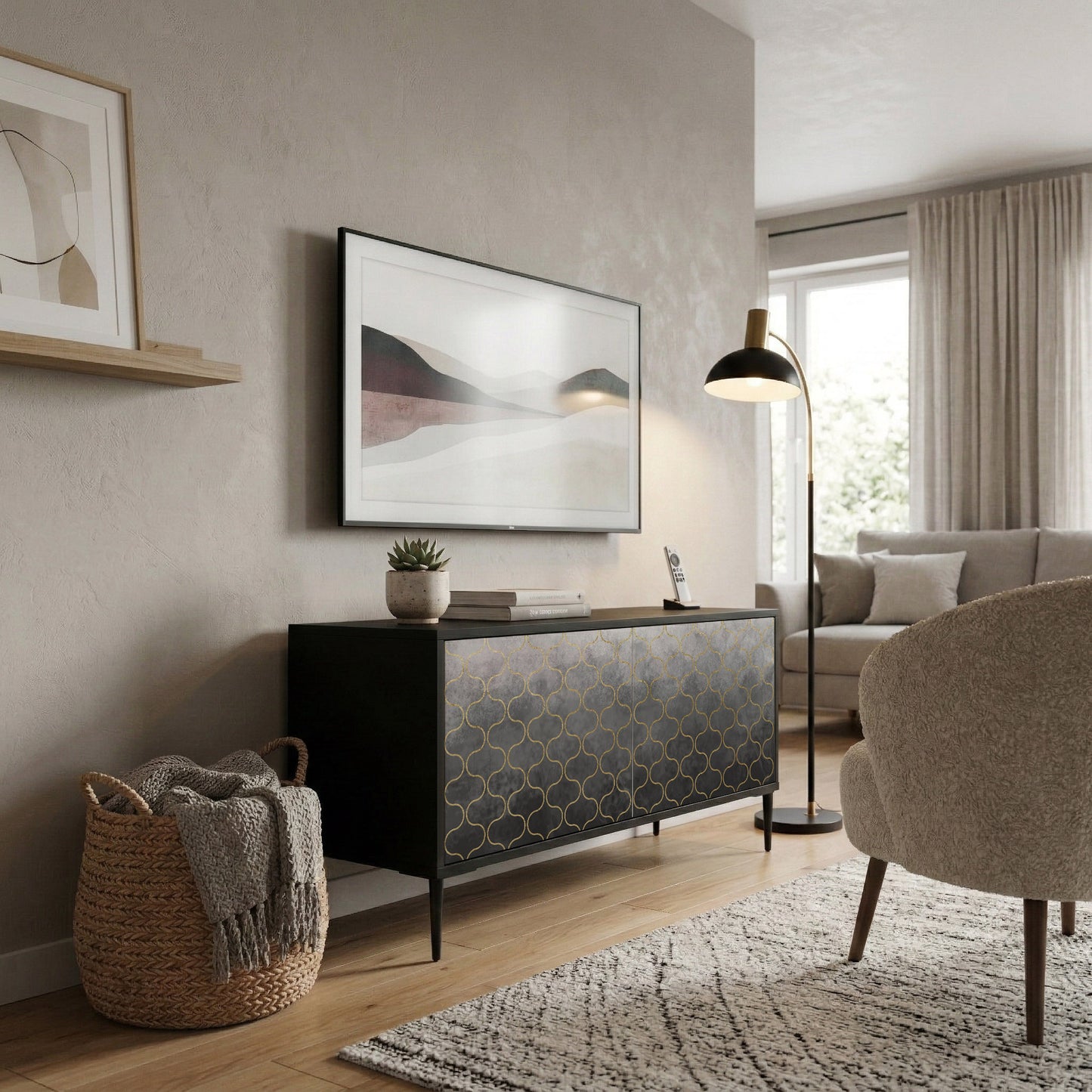 TESSELATED GRAYISH Kompaktní dvoudveřový TV stolek