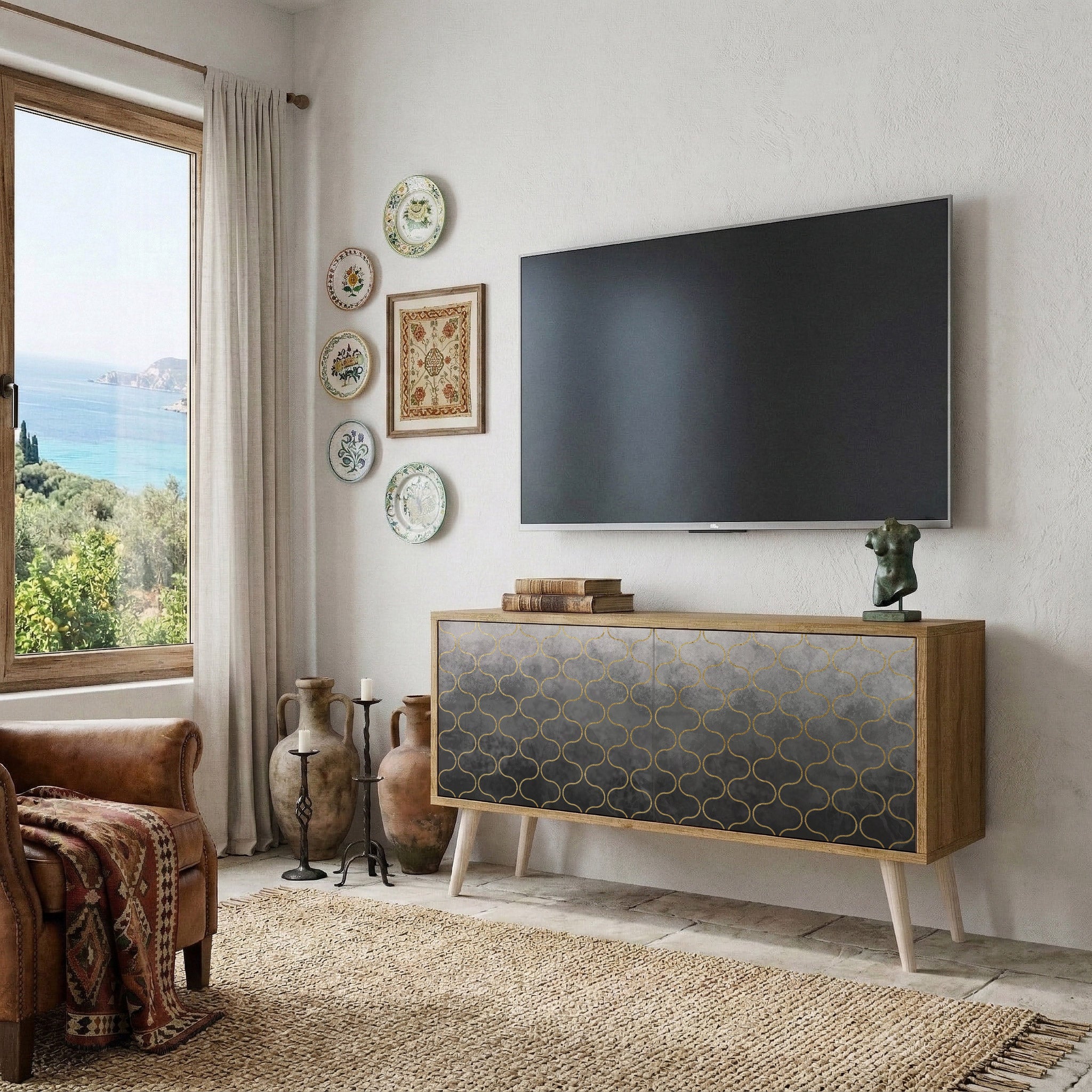 TESSELATED GRAYISH Kompaktní dvoudveřový TV stolek