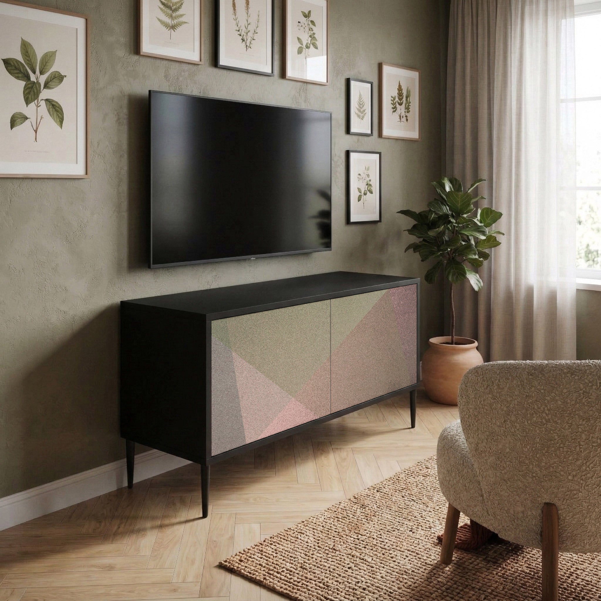 BEIGE GEOMETRY Kompaktní dvoudveřový TV stolek