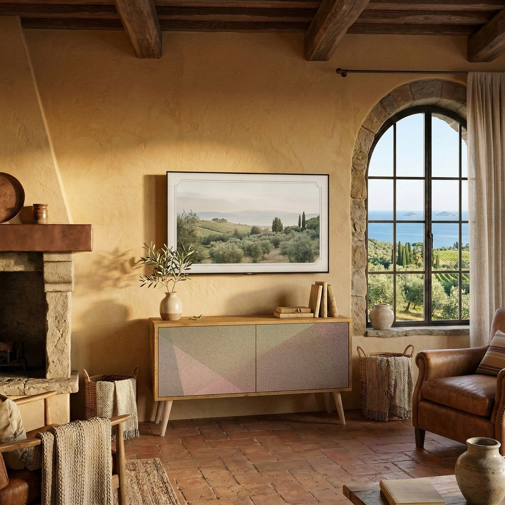 BEIGE GEOMETRY Kompaktní dvoudveřový TV stolek