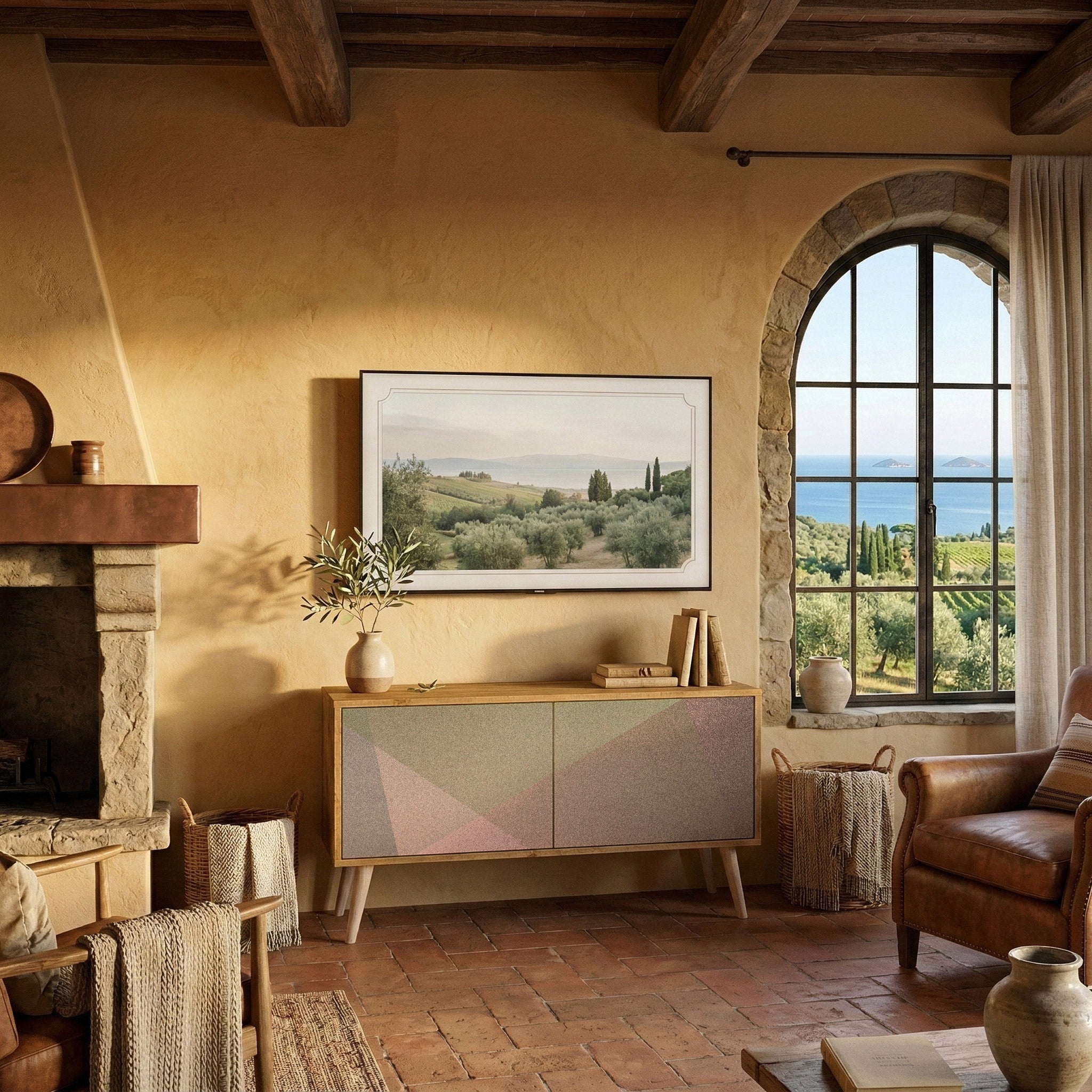 BEIGE GEOMETRY Kompaktní dvoudveřový TV stolek