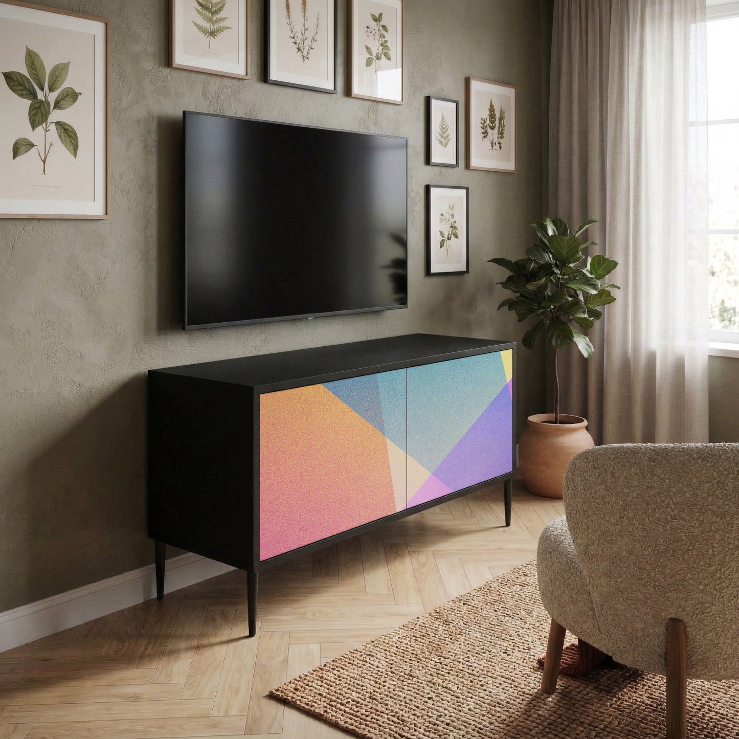 BRIGHT GEOMETRY Kompaktní dvoudveřový TV stolek