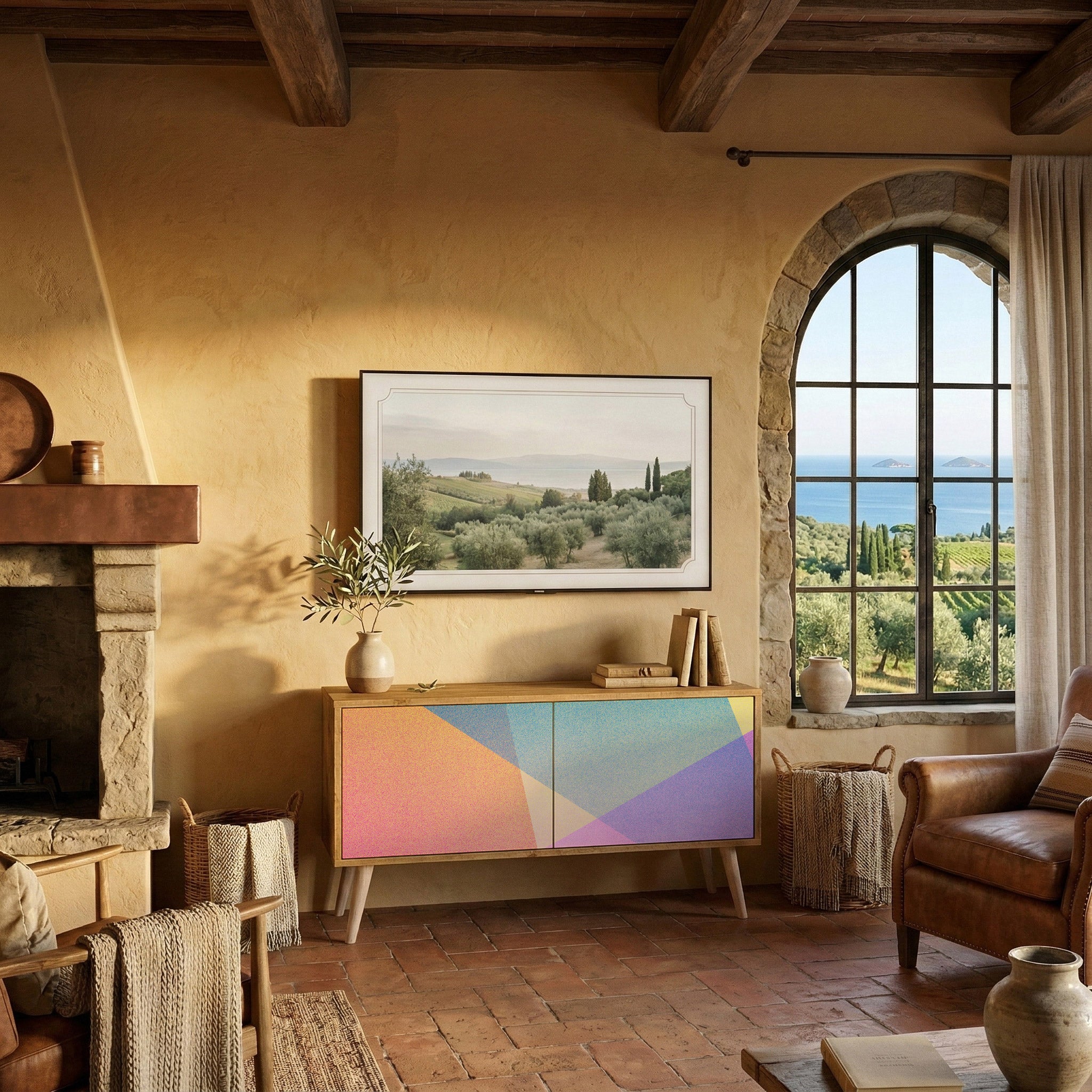 BRIGHT GEOMETRY Kompaktní dvoudveřový TV stolek