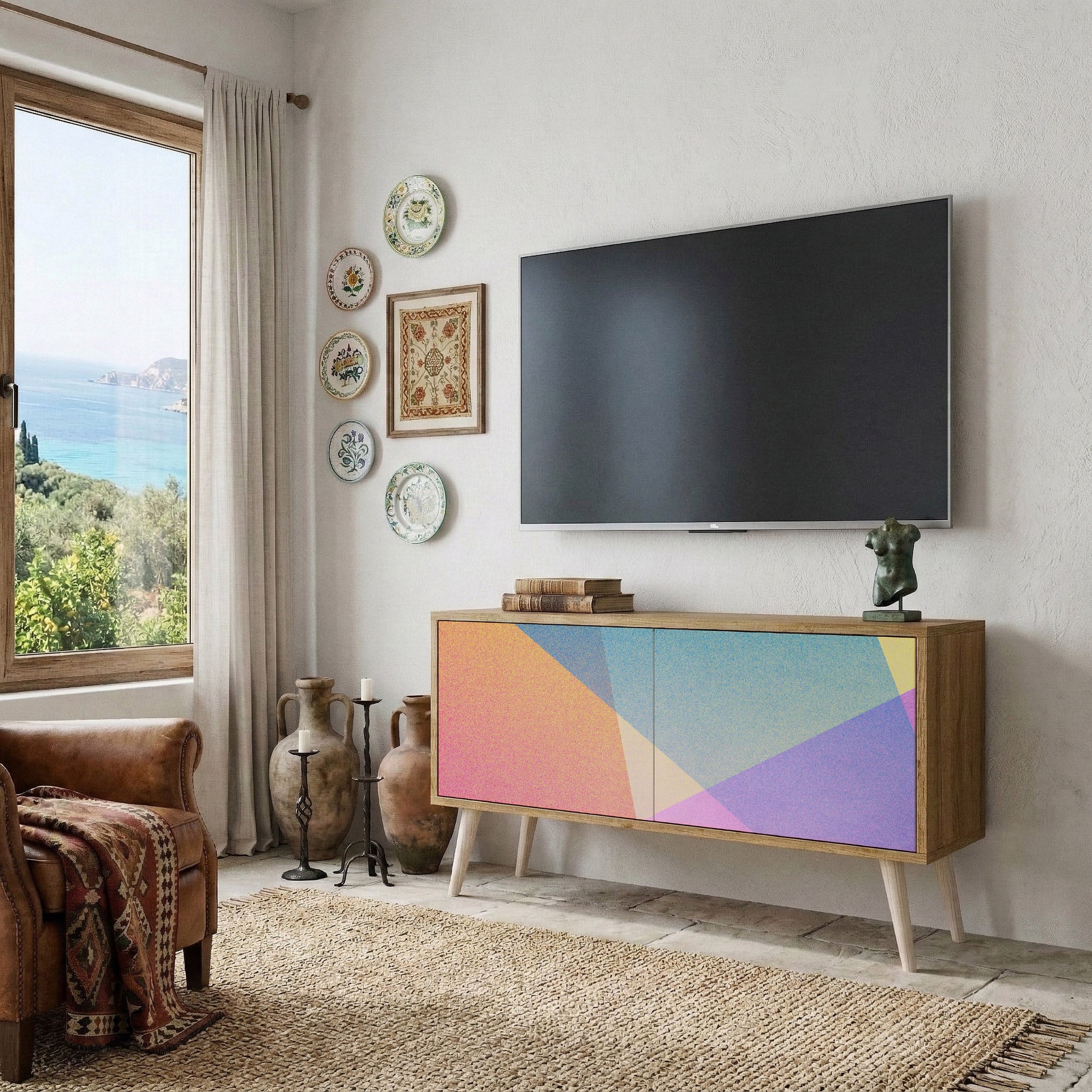 BRIGHT GEOMETRY Kompaktní dvoudveřový TV stolek