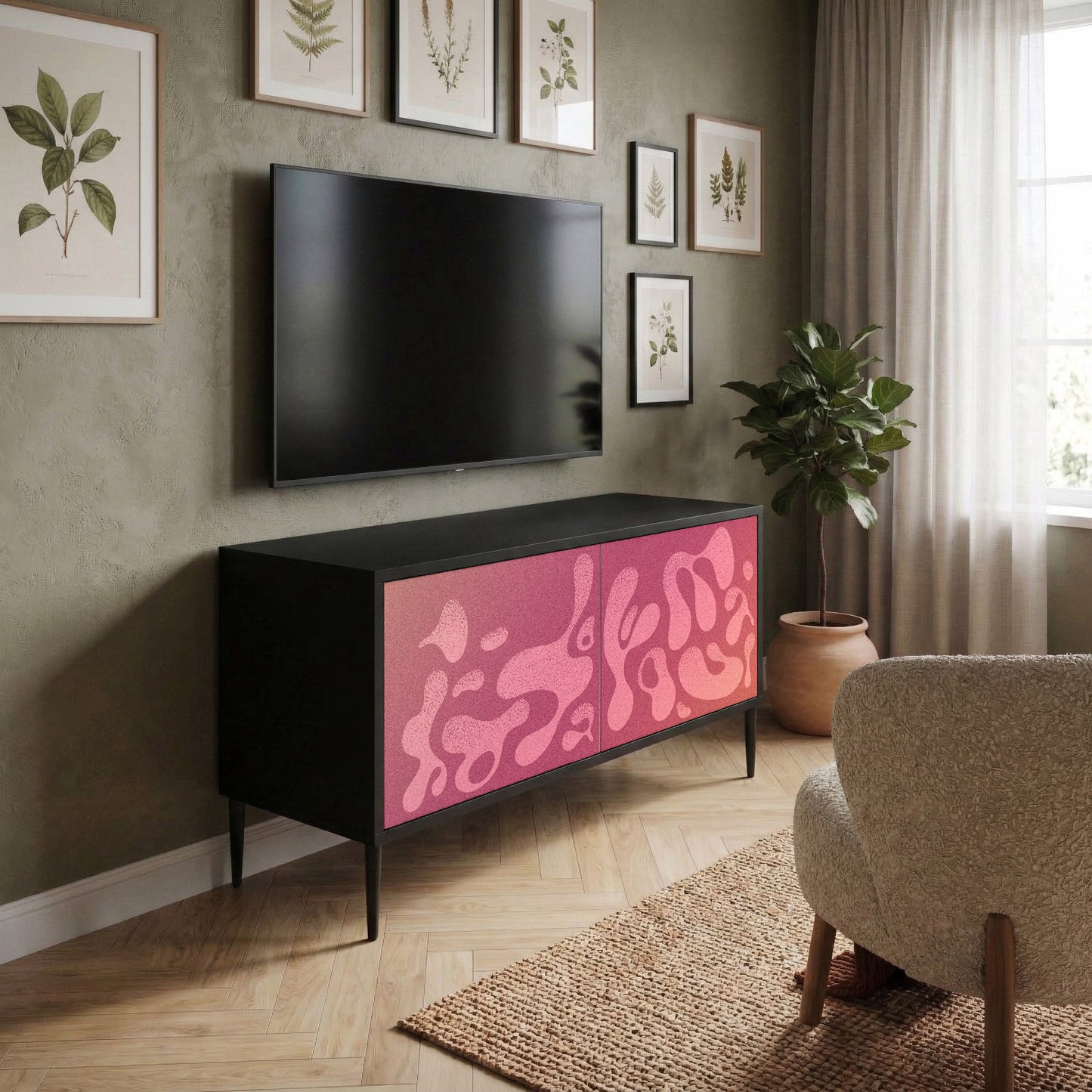 IRREGULAR PINK Kompaktní dvoudveřový TV stolek