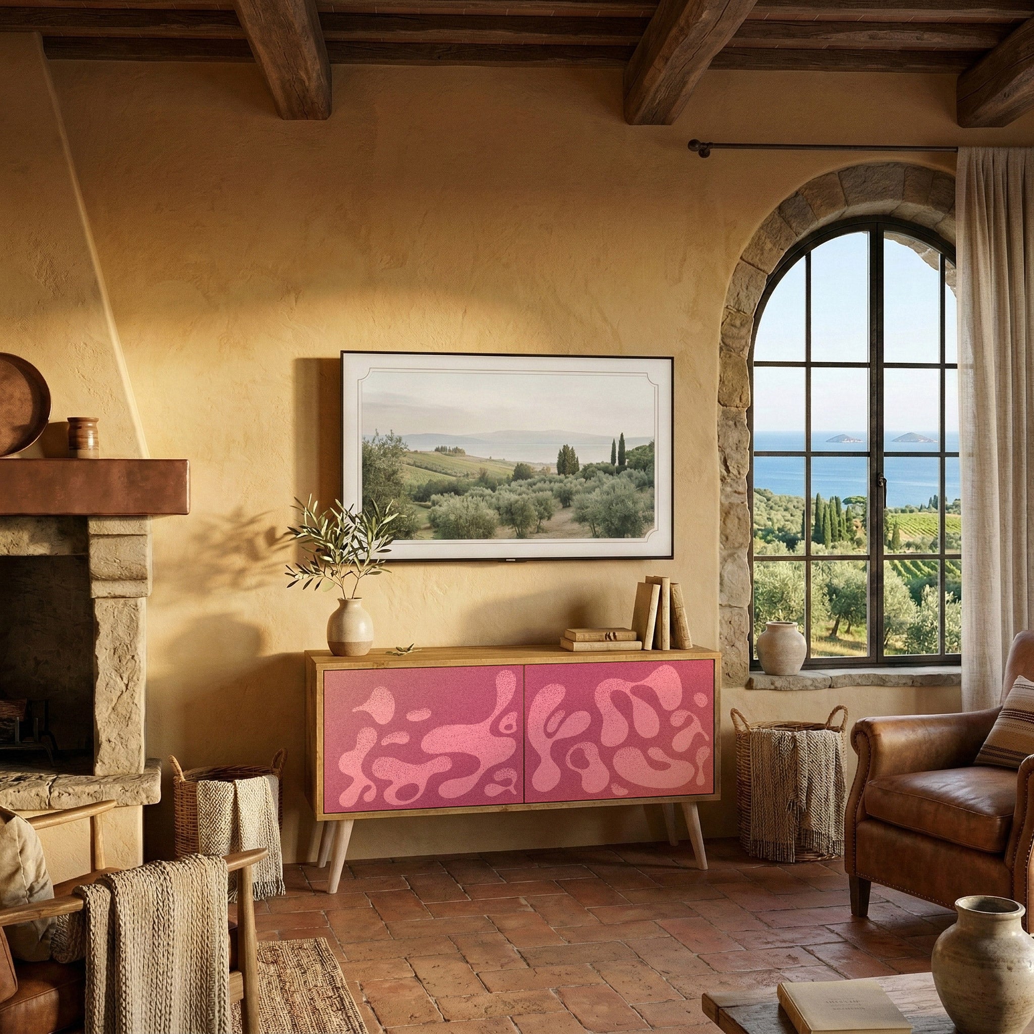 IRREGULAR PINK Kompaktní dvoudveřový TV stolek