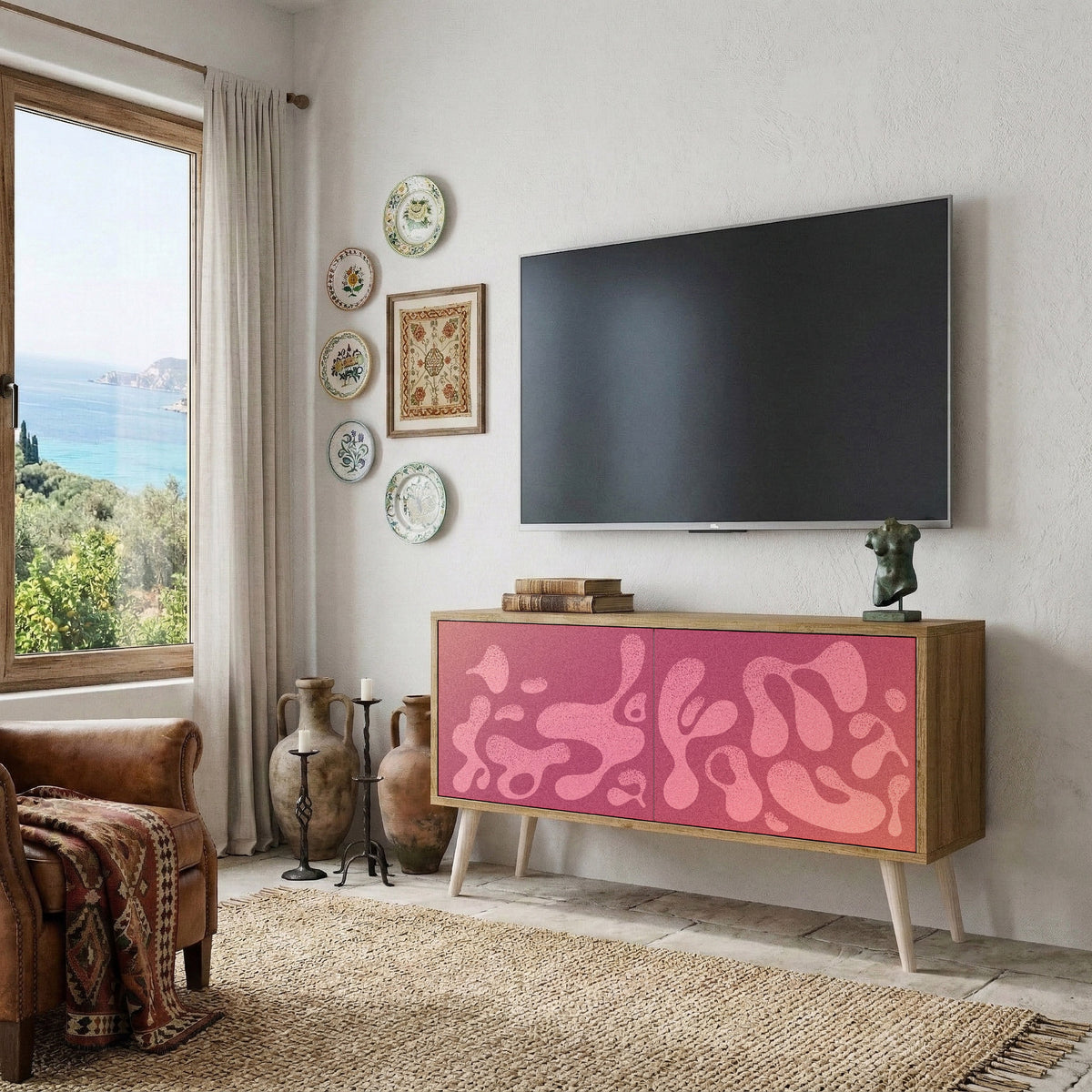 IRREGULAR PINK Kompaktní dvoudveřový TV stolek
