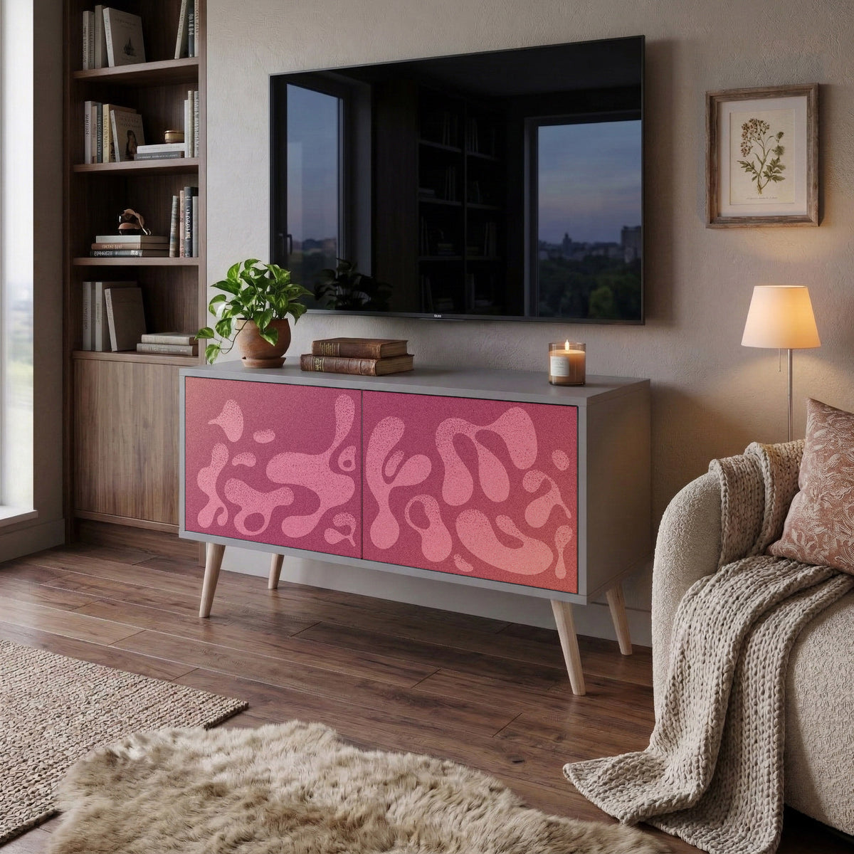 IRREGULAR PINK Kompaktní dvoudveřový TV stolek