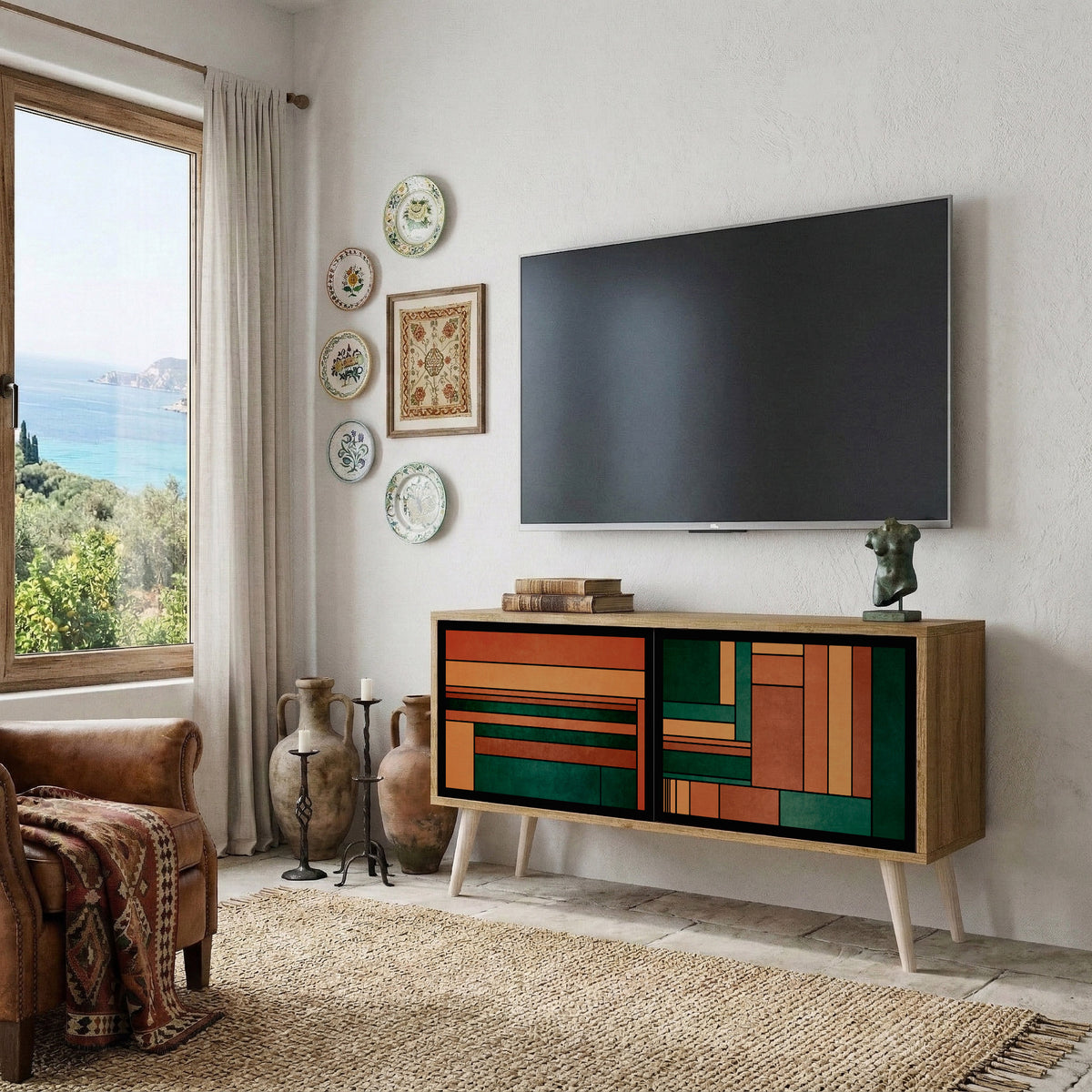 EARTHY FIGURES Kompaktní dvoudveřový TV stolek