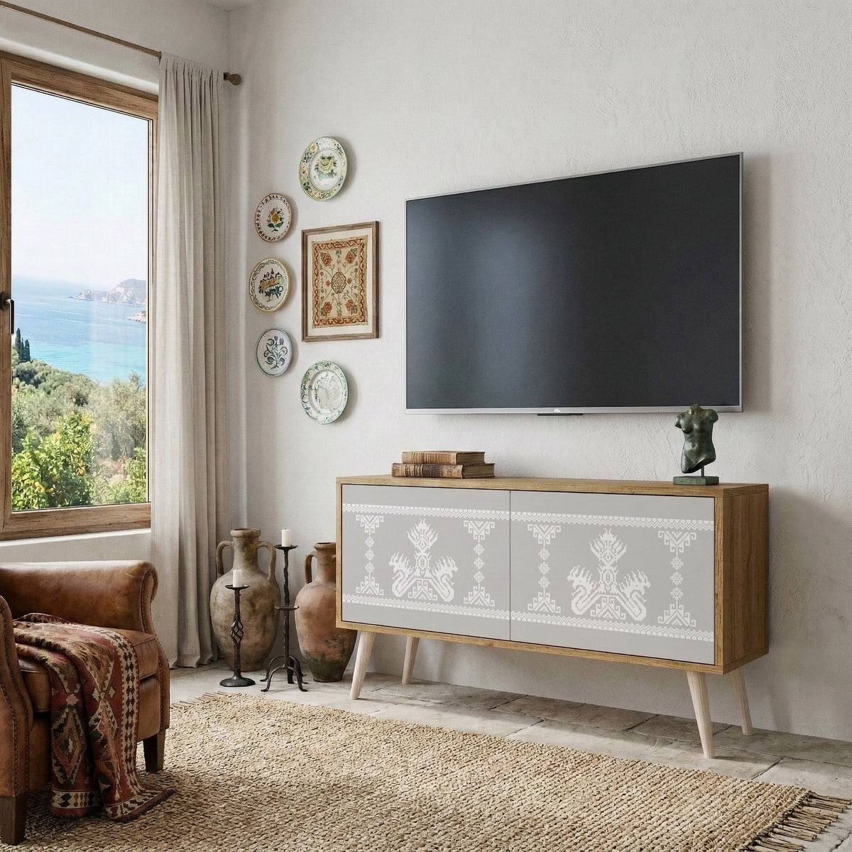 THAI GRAY Kompaktní dvoudveřový TV stolek
