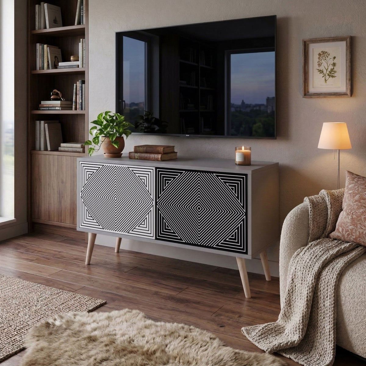 POLYGON ILLUSION Kompaktní dvoudveřový TV stolek