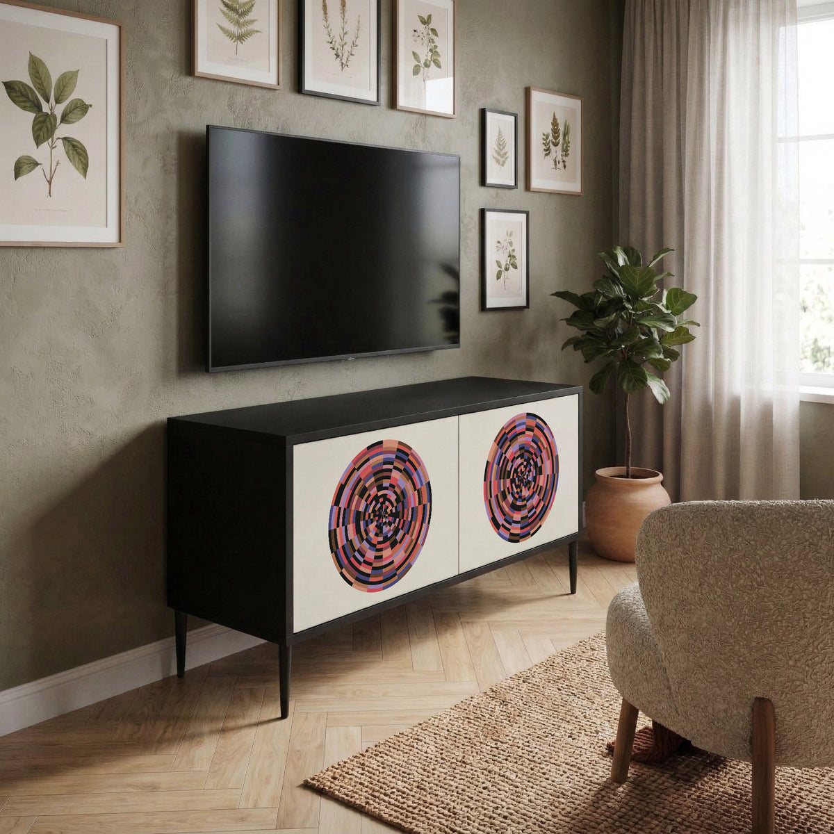 BROWN CIRCLES Kompaktní dvoudveřový TV stolek