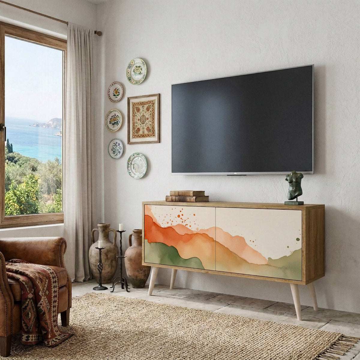 WATERCOLOUR PEAKS Kompaktní dvoudveřový TV stolek
