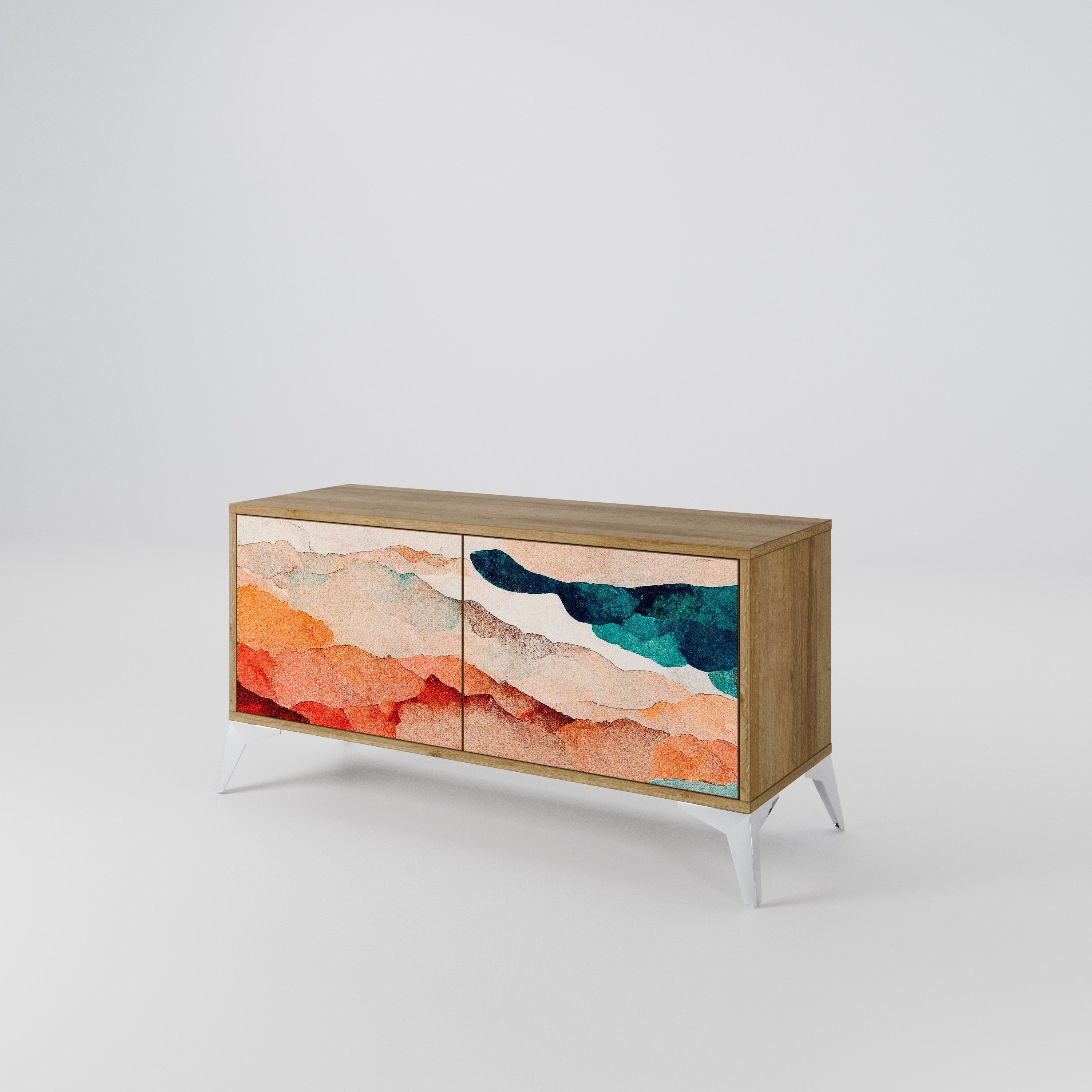 ABSTRACT LANDSCAPE Compact 2-Door TV Cabinet