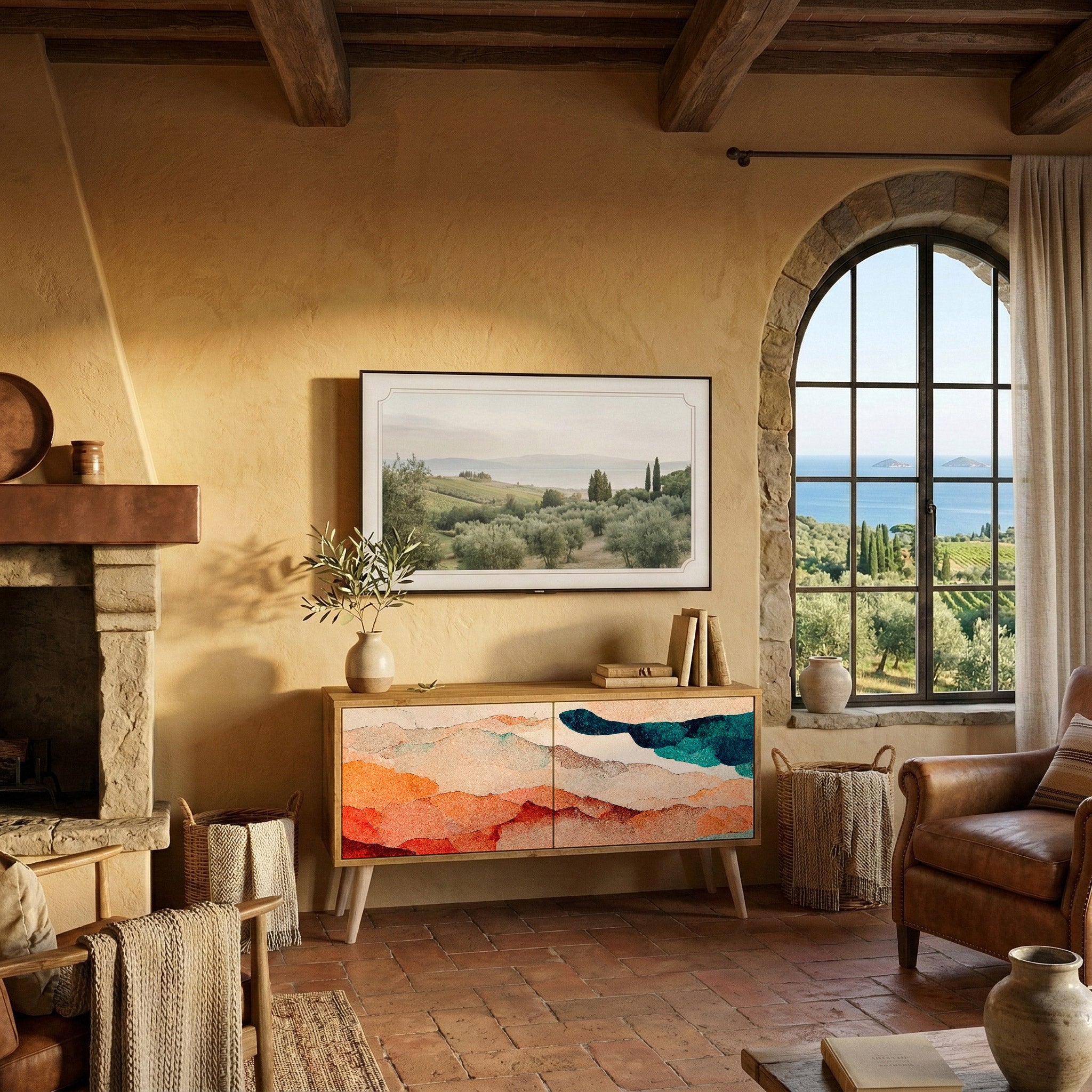 ABSTRACT LANDSCAPE Kompaktní dvoudveřový TV stolek