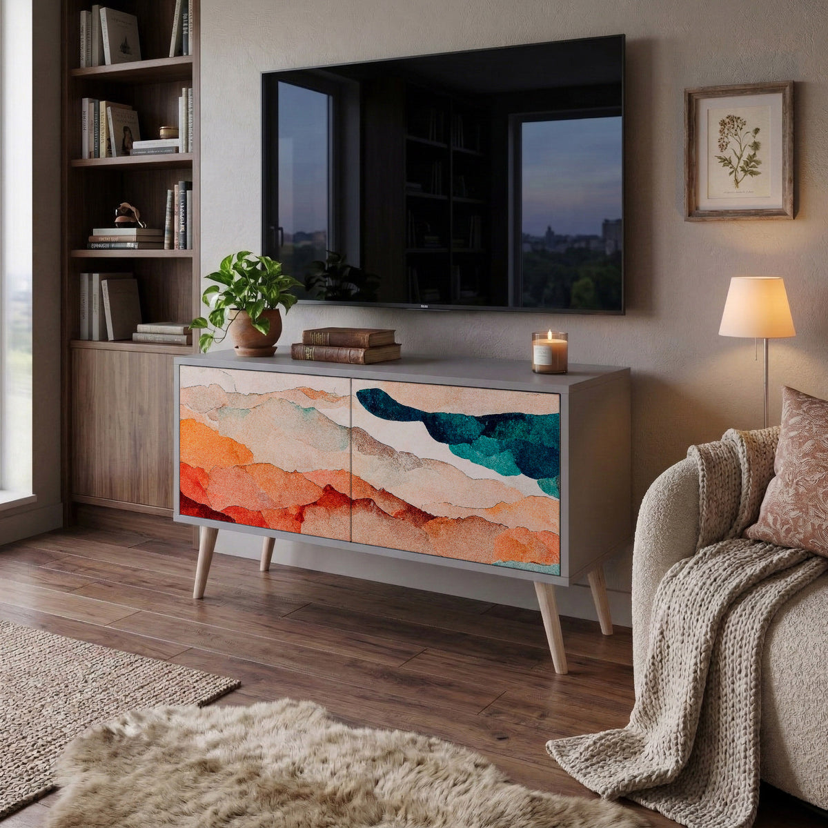 ABSTRACT LANDSCAPE Kompaktní dvoudveřový TV stolek