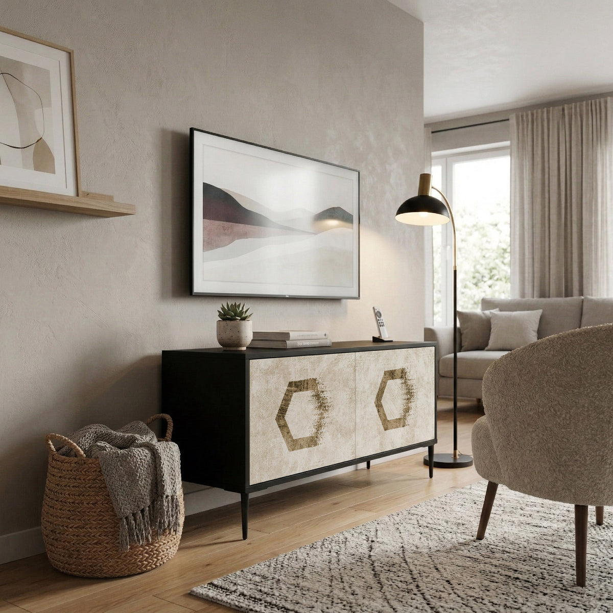HEXAGONAL SHAPES Kompaktní dvoudveřový TV stolek