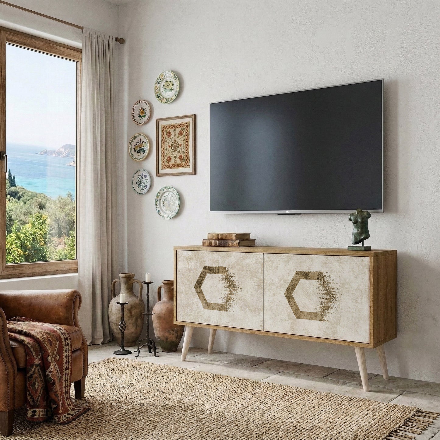 HEXAGONAL SHAPES Kompaktní dvoudveřový TV stolek