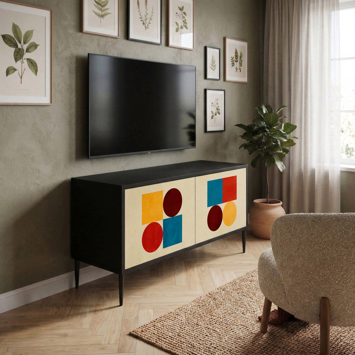 GEOMETRIC PUZZLE Kompaktní dvoudveřový TV stolek
