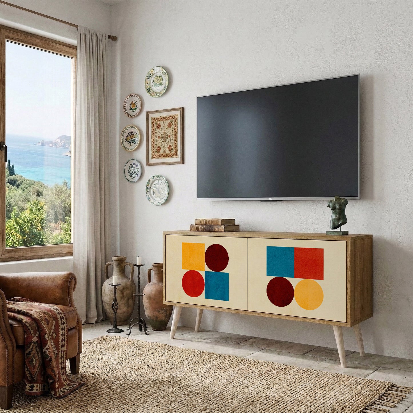 GEOMETRIC PUZZLE Kompaktní dvoudveřový TV stolek