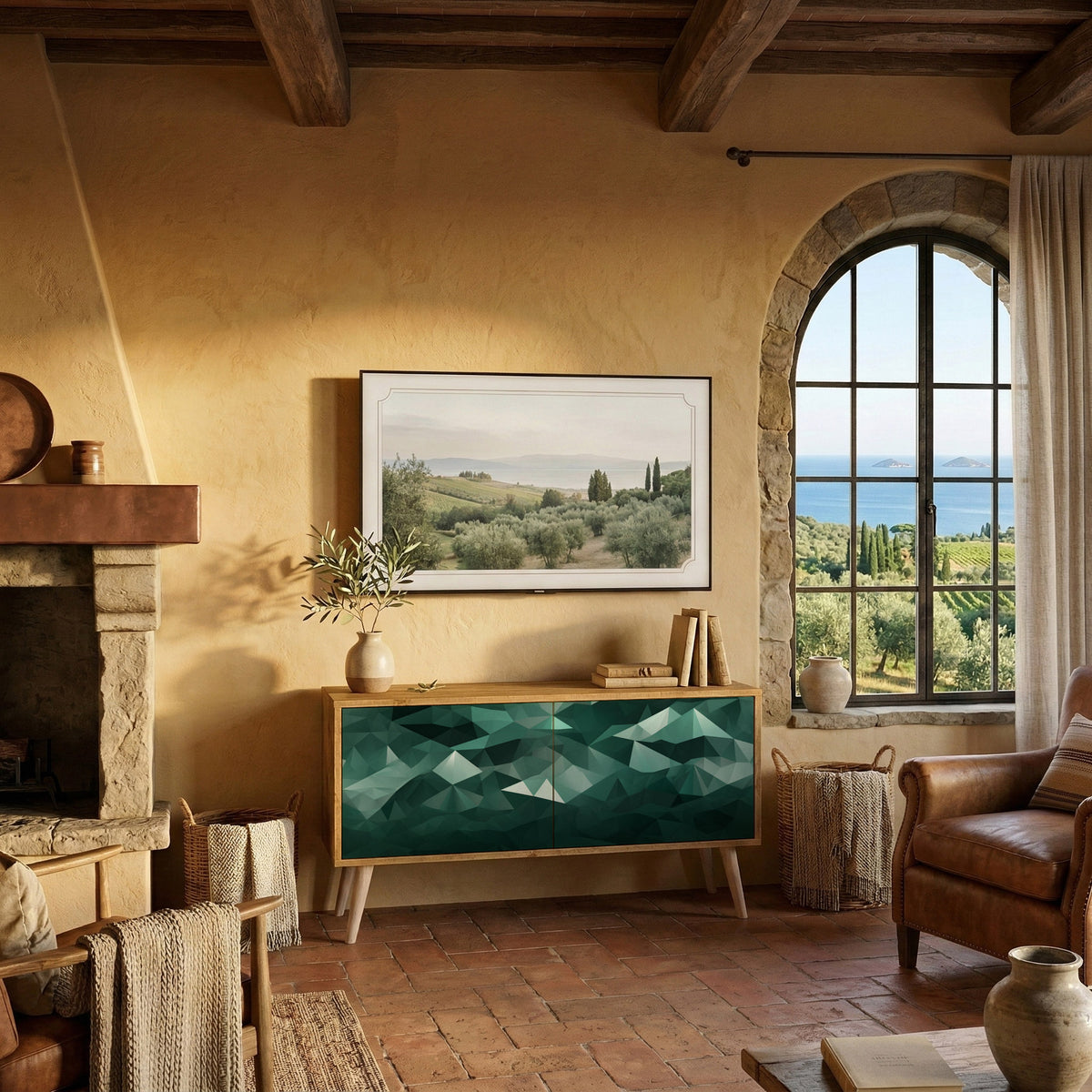 POLYGONAL FLOATING Kompaktní dvoudveřový TV stolek