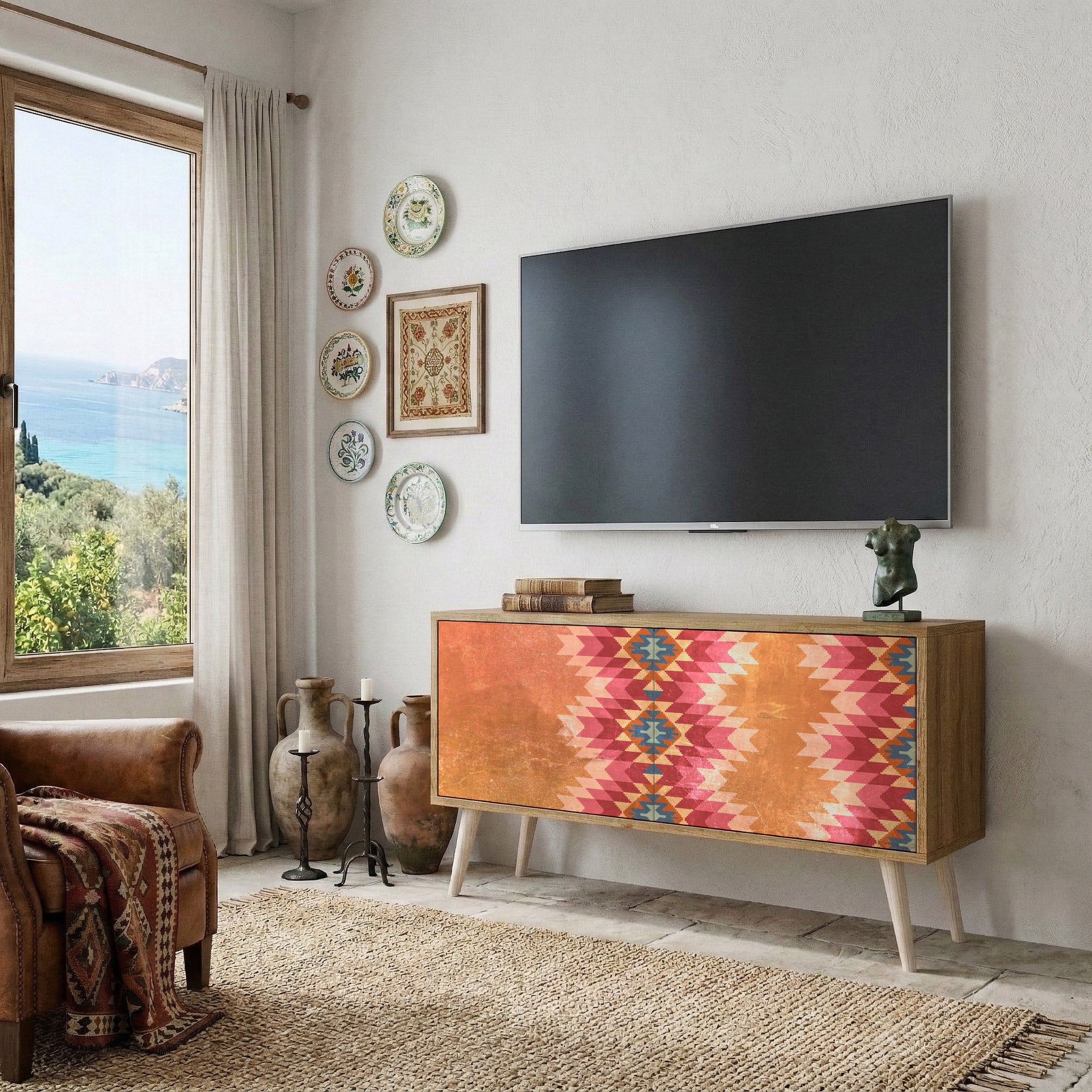 INDIAN FOLK Kompaktní dvoudveřový TV stolek