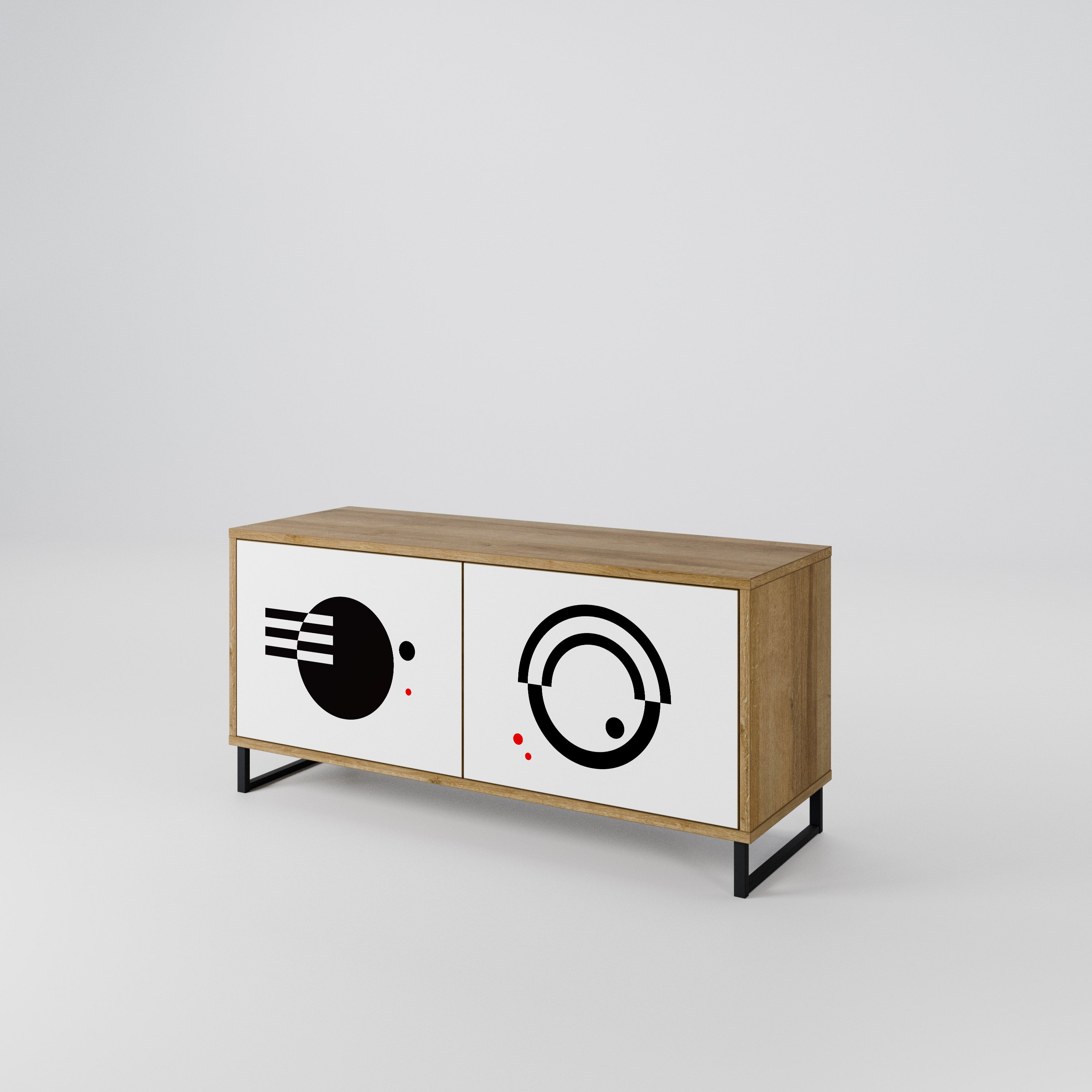 BLACK AND WHITE COMBINATION Compact 2-Door TV Cabinet