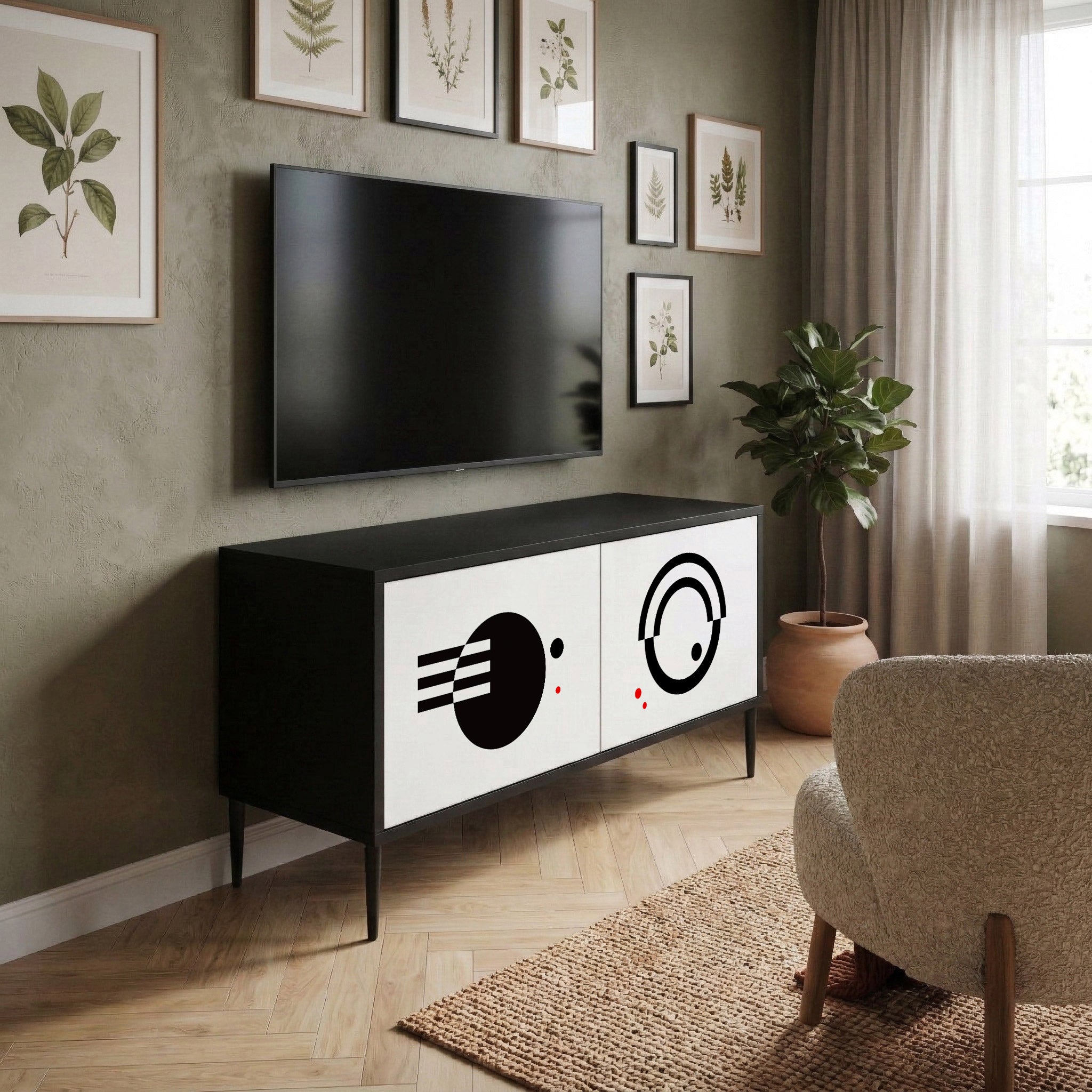 BLACK AND WHITE COMBINATION Kompaktní dvoudveřový TV stolek