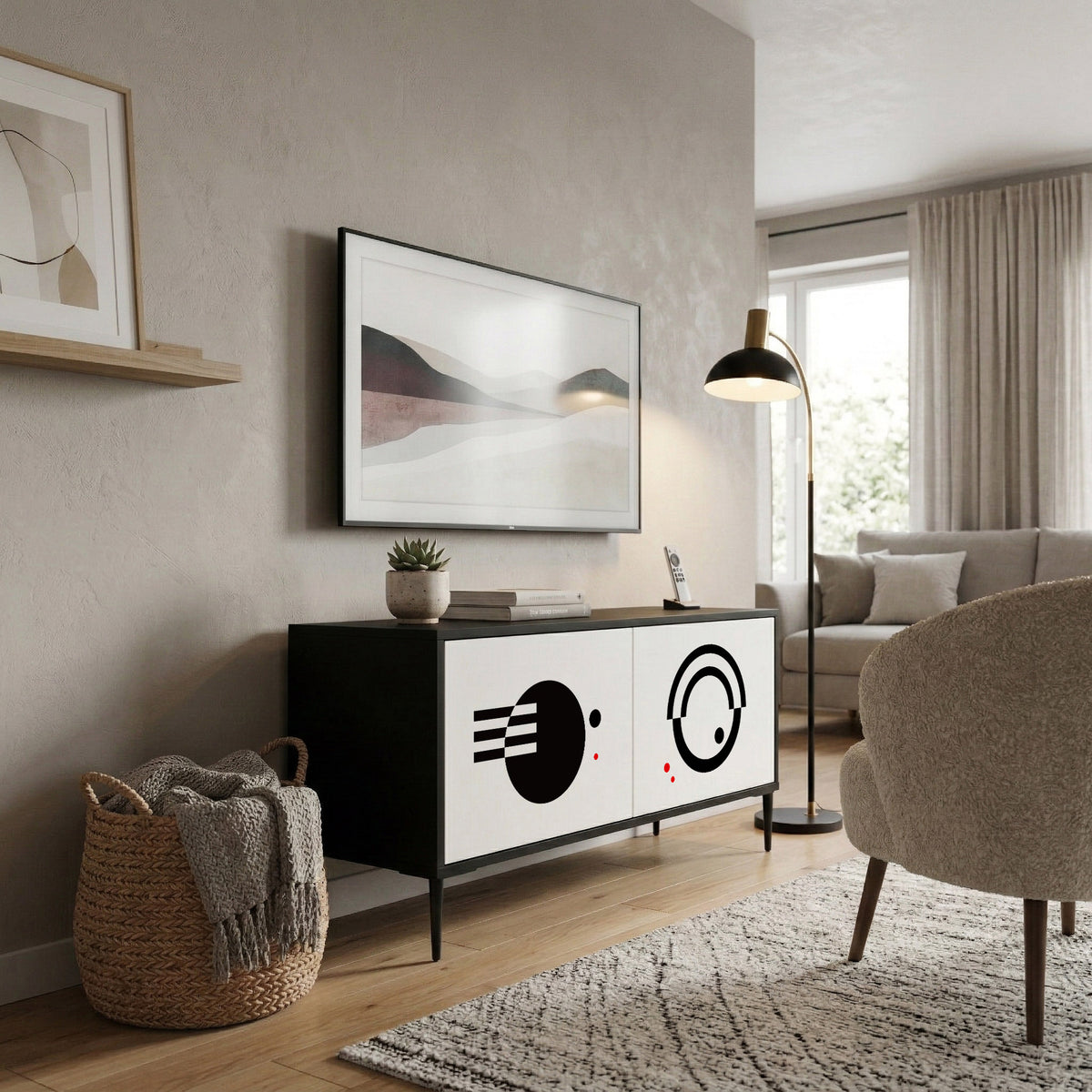 BLACK AND WHITE COMBINATION Kompaktní dvoudveřový TV stolek
