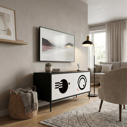 BLACK AND WHITE COMBINATION Kompaktní dvoudveřový TV stolek