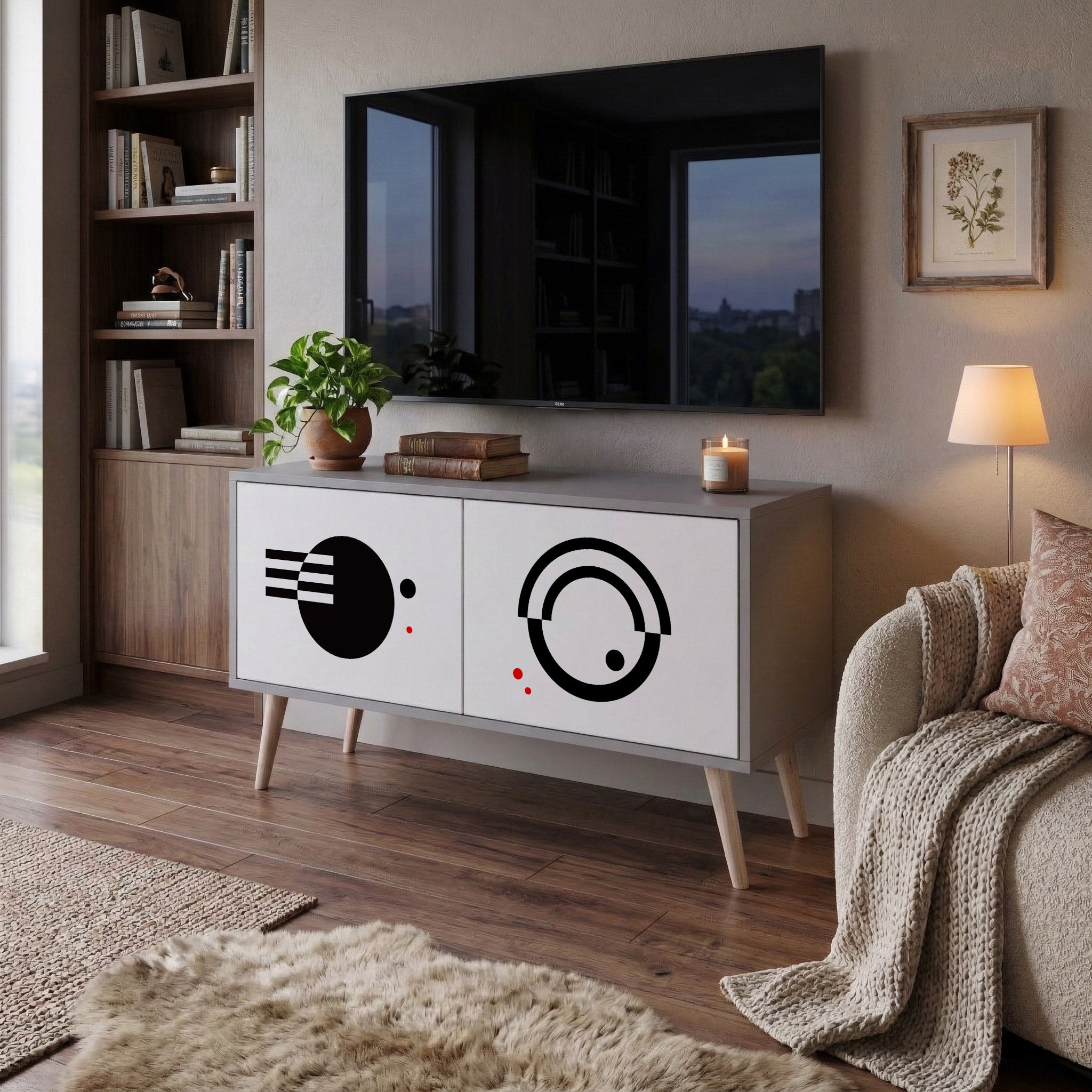 BLACK AND WHITE COMBINATION Kompaktní dvoudveřový TV stolek