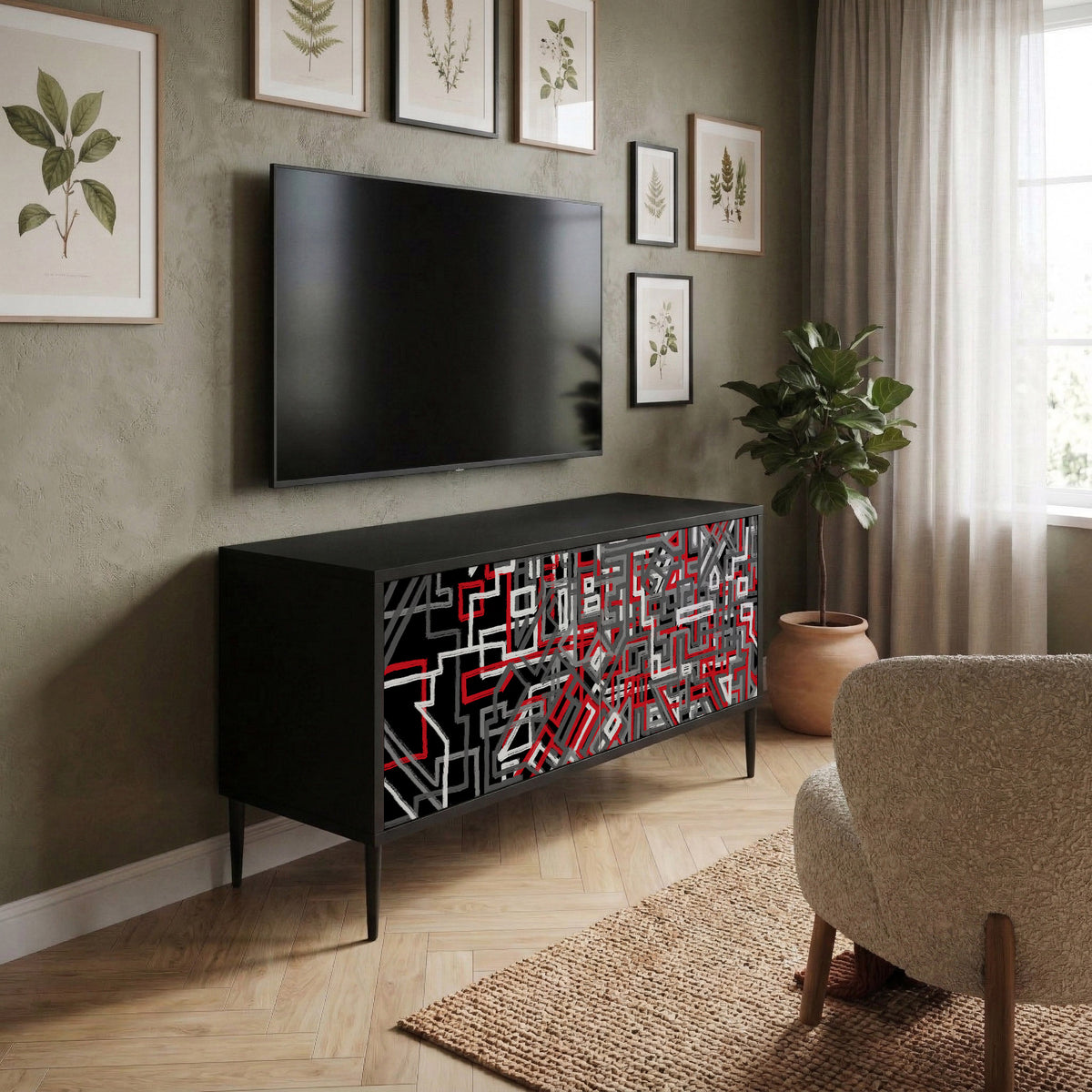 BROKEN LINES Kompaktní dvoudveřový TV stolek