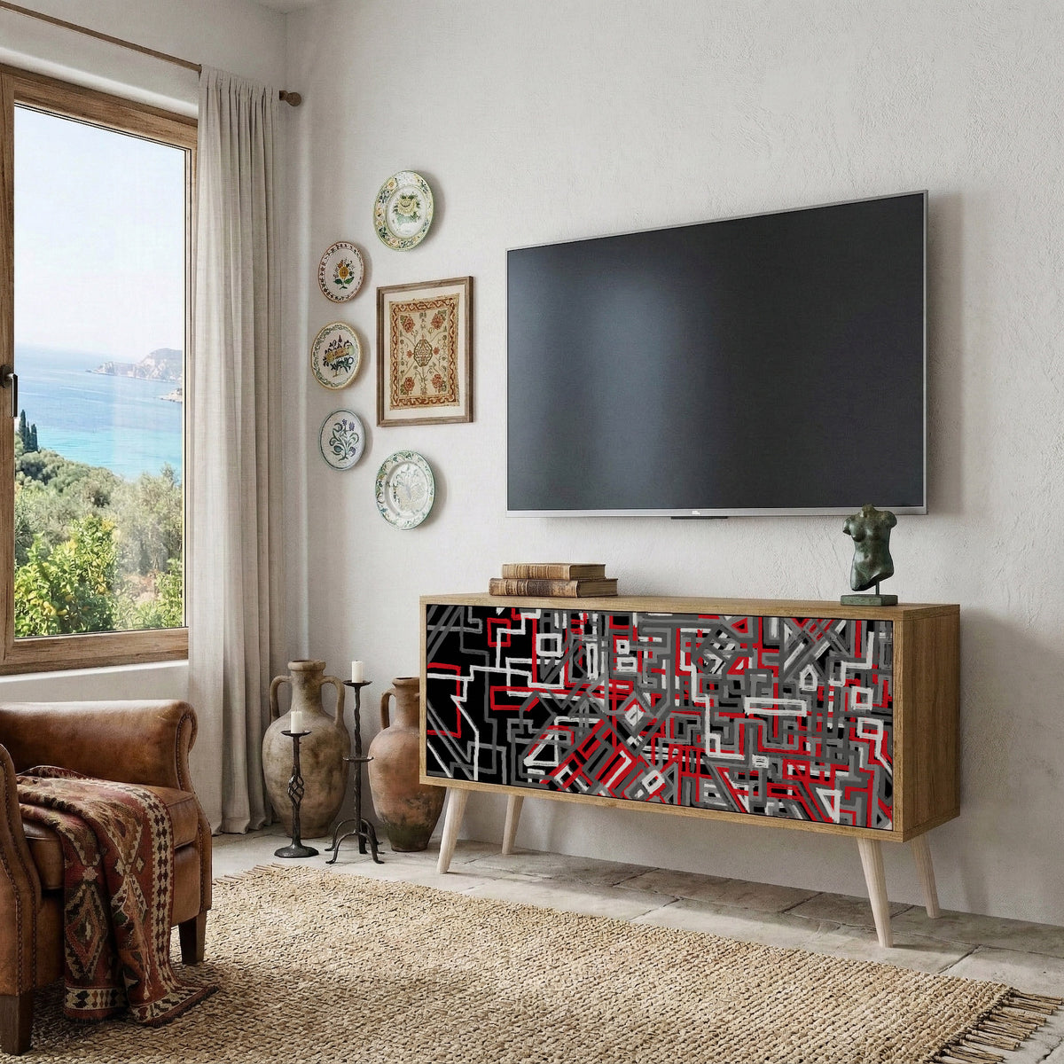 BROKEN LINES Kompaktní dvoudveřový TV stolek