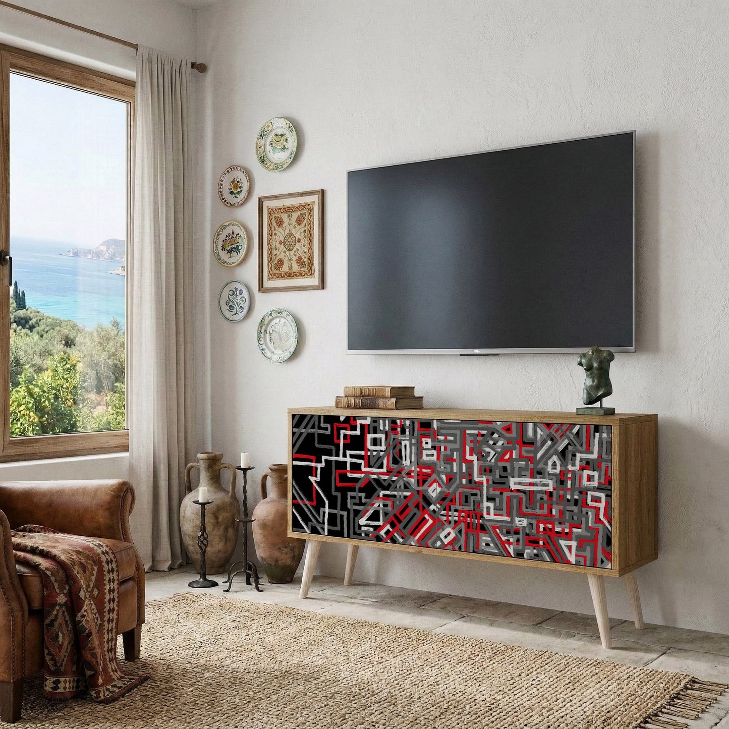 BROKEN LINES Kompaktní dvoudveřový TV stolek