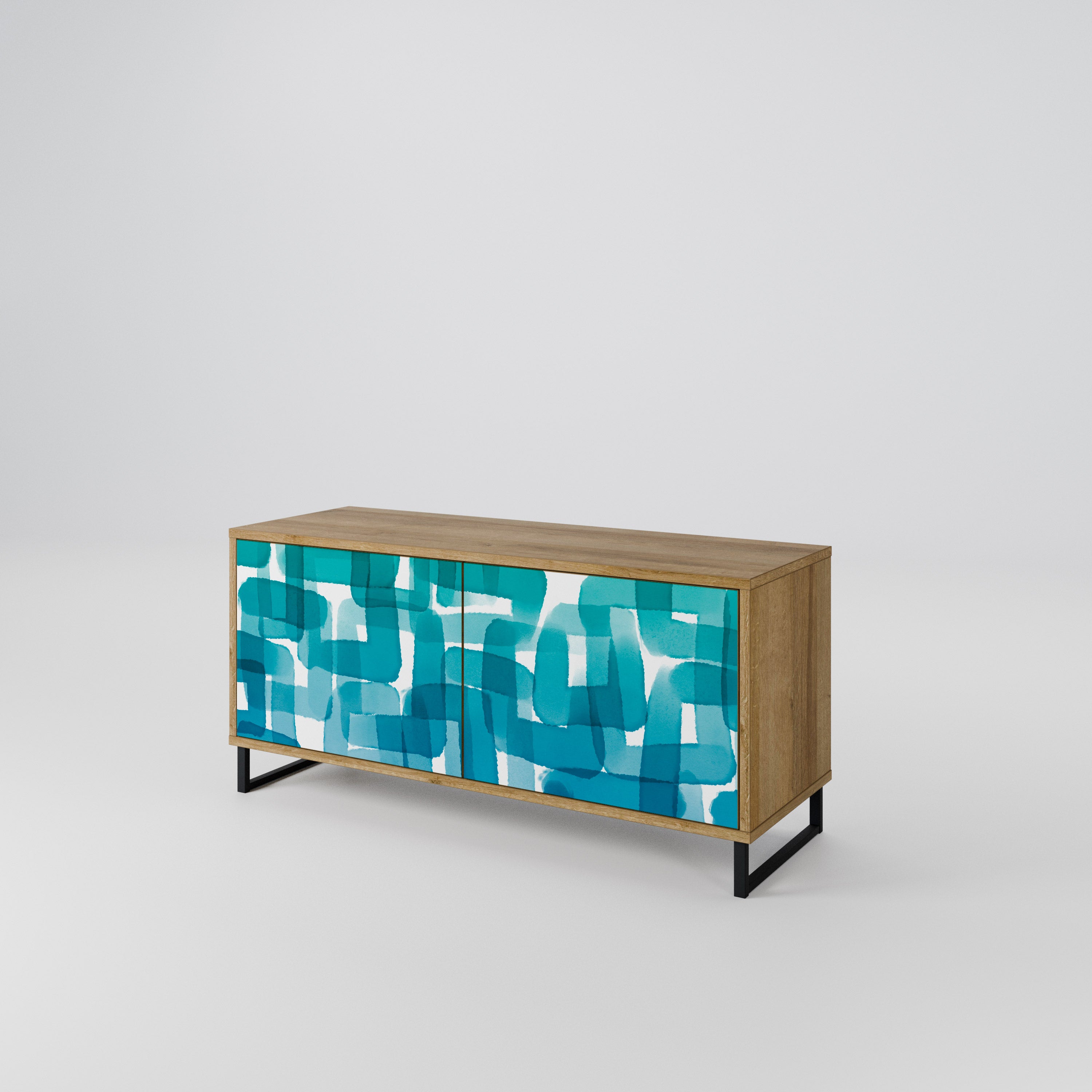 TURQUOISE RECTANGLES Compact 2-Door TV Cabinet