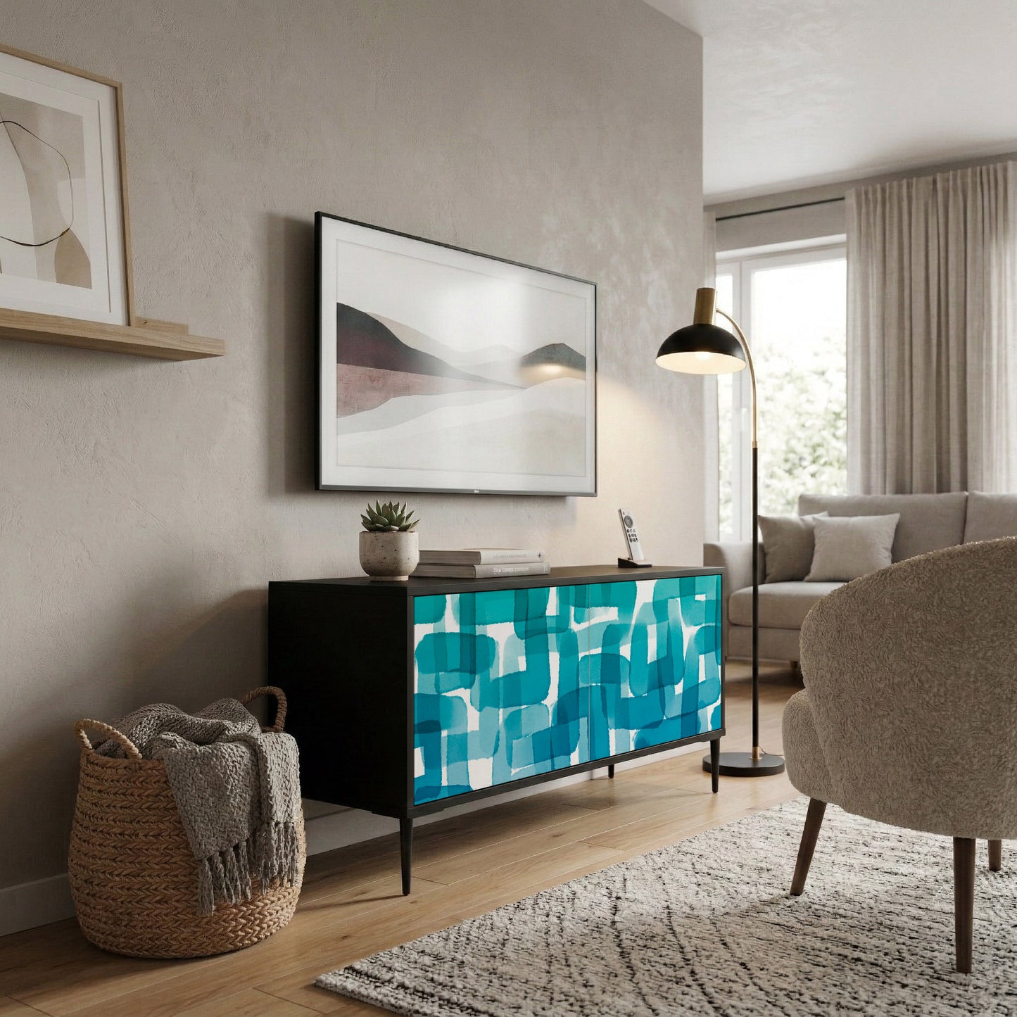TURQUOISE RECTANGLES Kompaktní dvoudveřový TV stolek