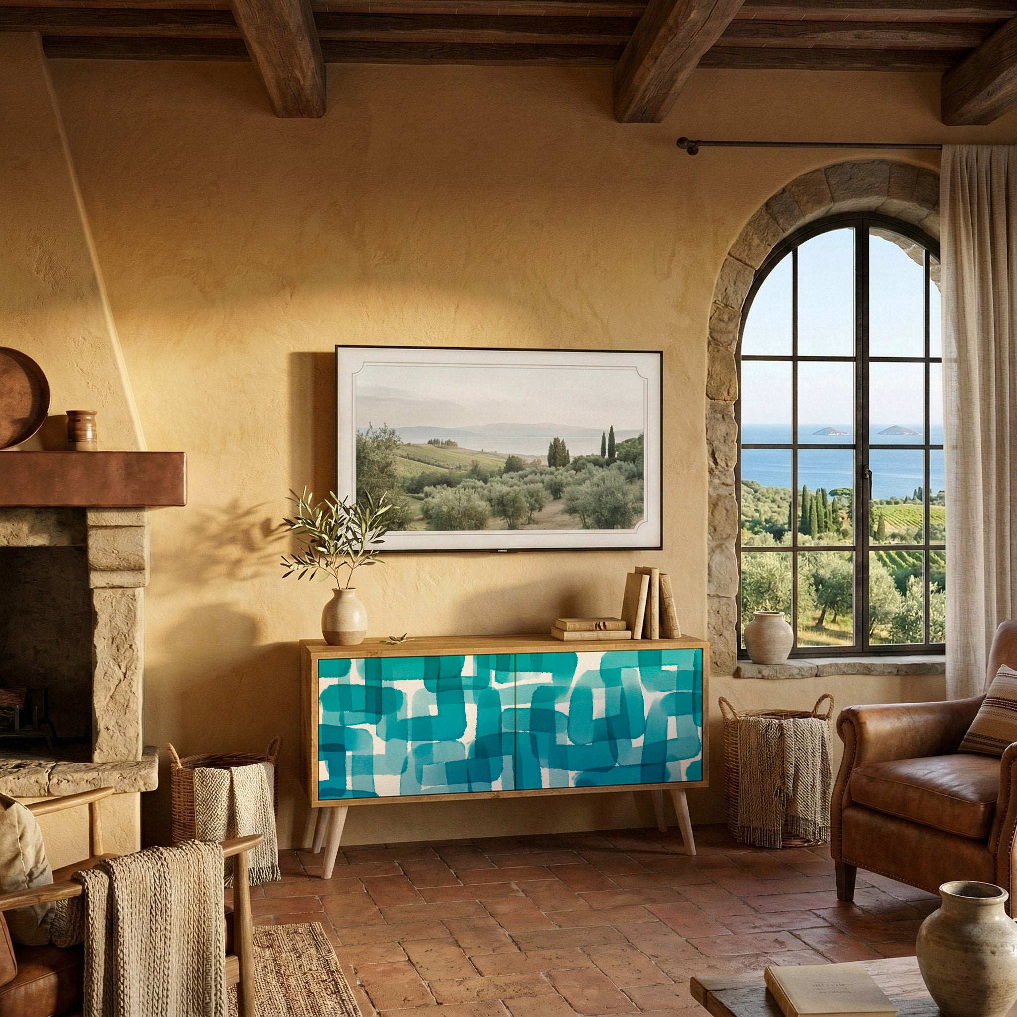 TURQUOISE RECTANGLES Kompaktní dvoudveřový TV stolek