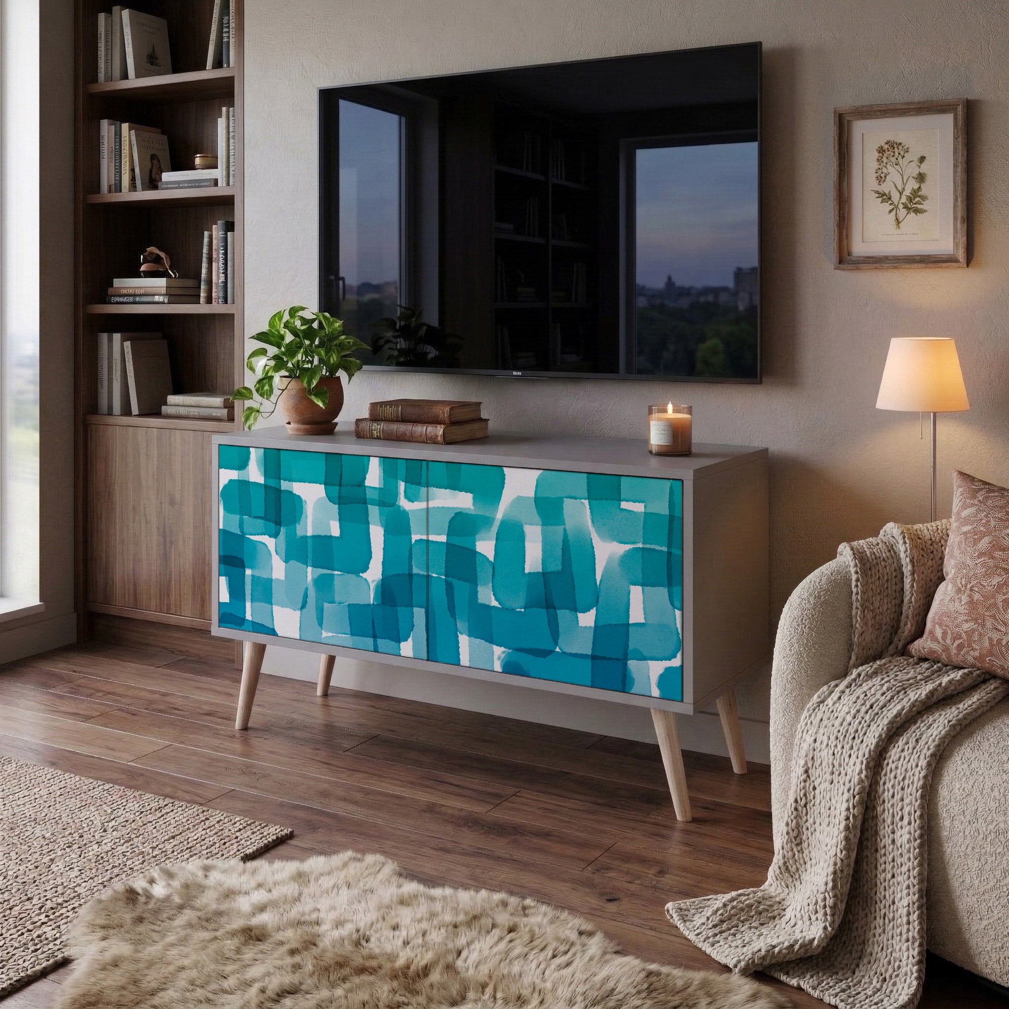TURQUOISE RECTANGLES Kompaktní dvoudveřový TV stolek