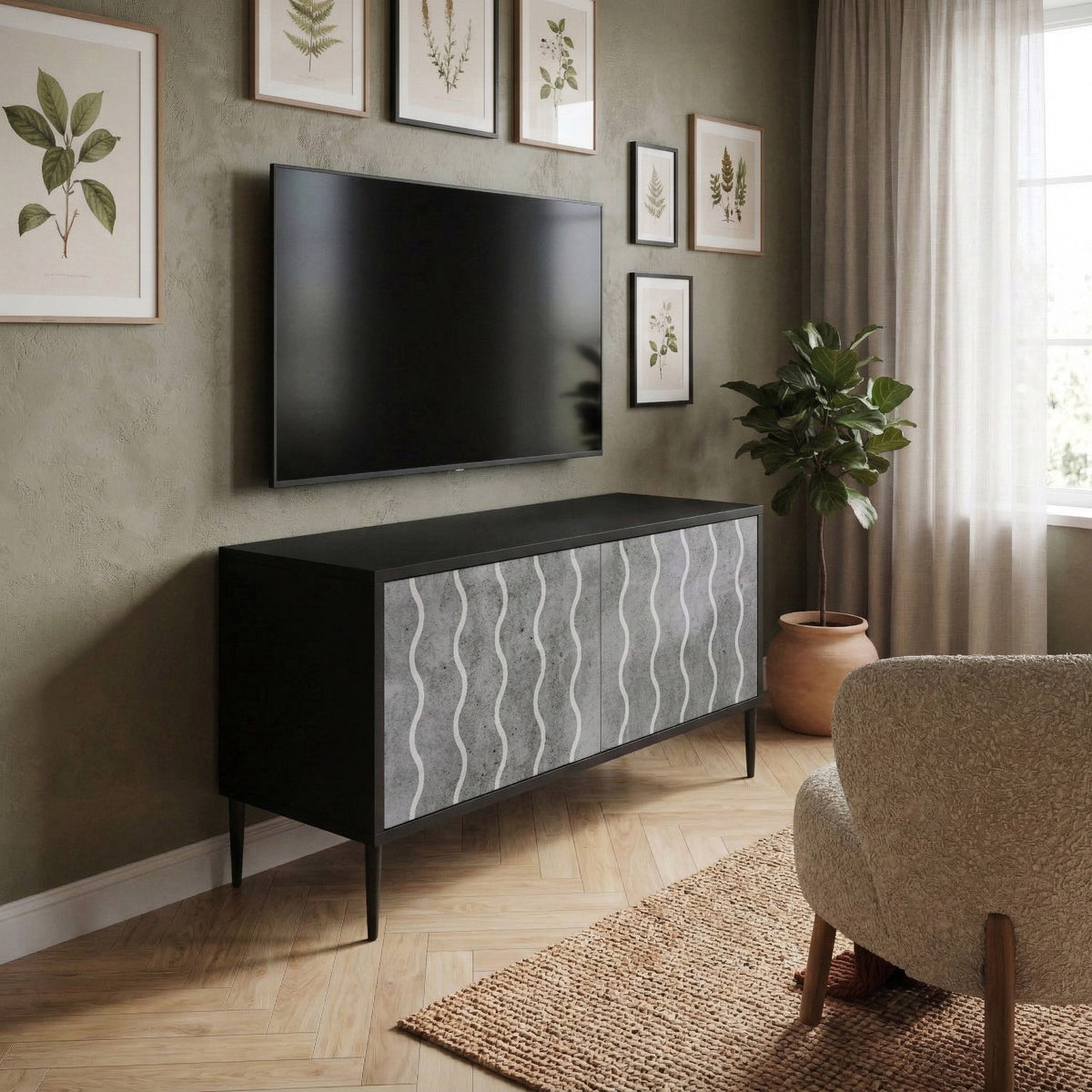 WAVES OF CONCRETE Kompaktní dvoudveřový TV stolek
