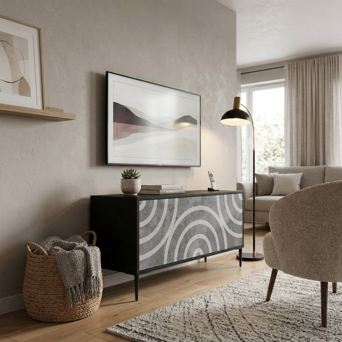CIRCLE CONCRETE Kompaktní dvoudveřový TV stolek