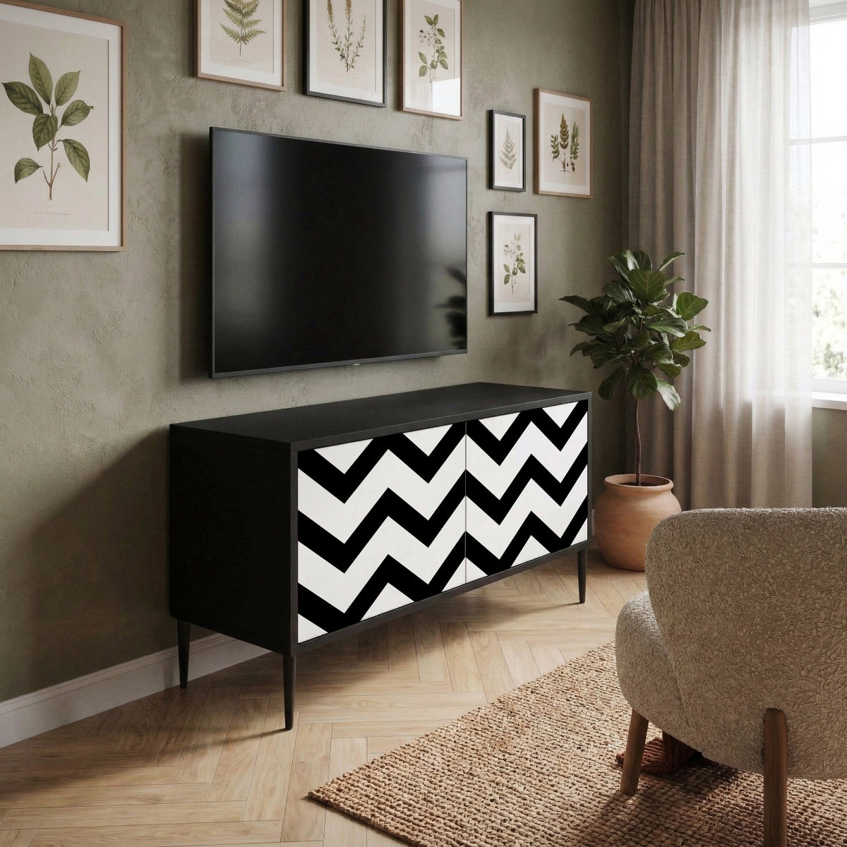 CLASSIC ZIG ZAG Kompaktní dvoudveřový TV stolek