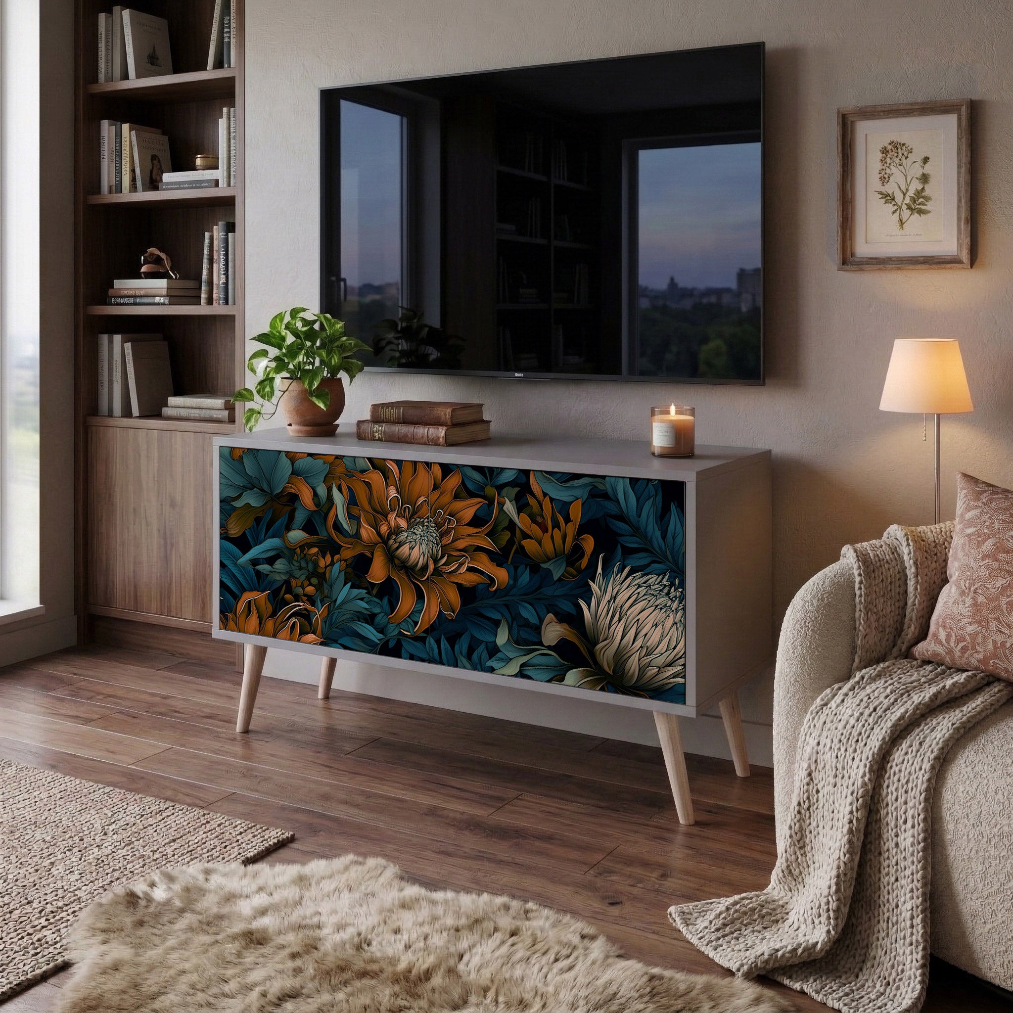 MORNING BLOOM Kompaktní dvoudveřový TV stolek