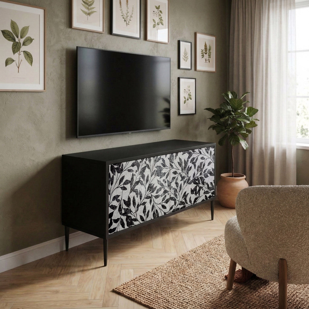 CHARCOAL SPROUT Kompaktní dvoudveřový TV stolek