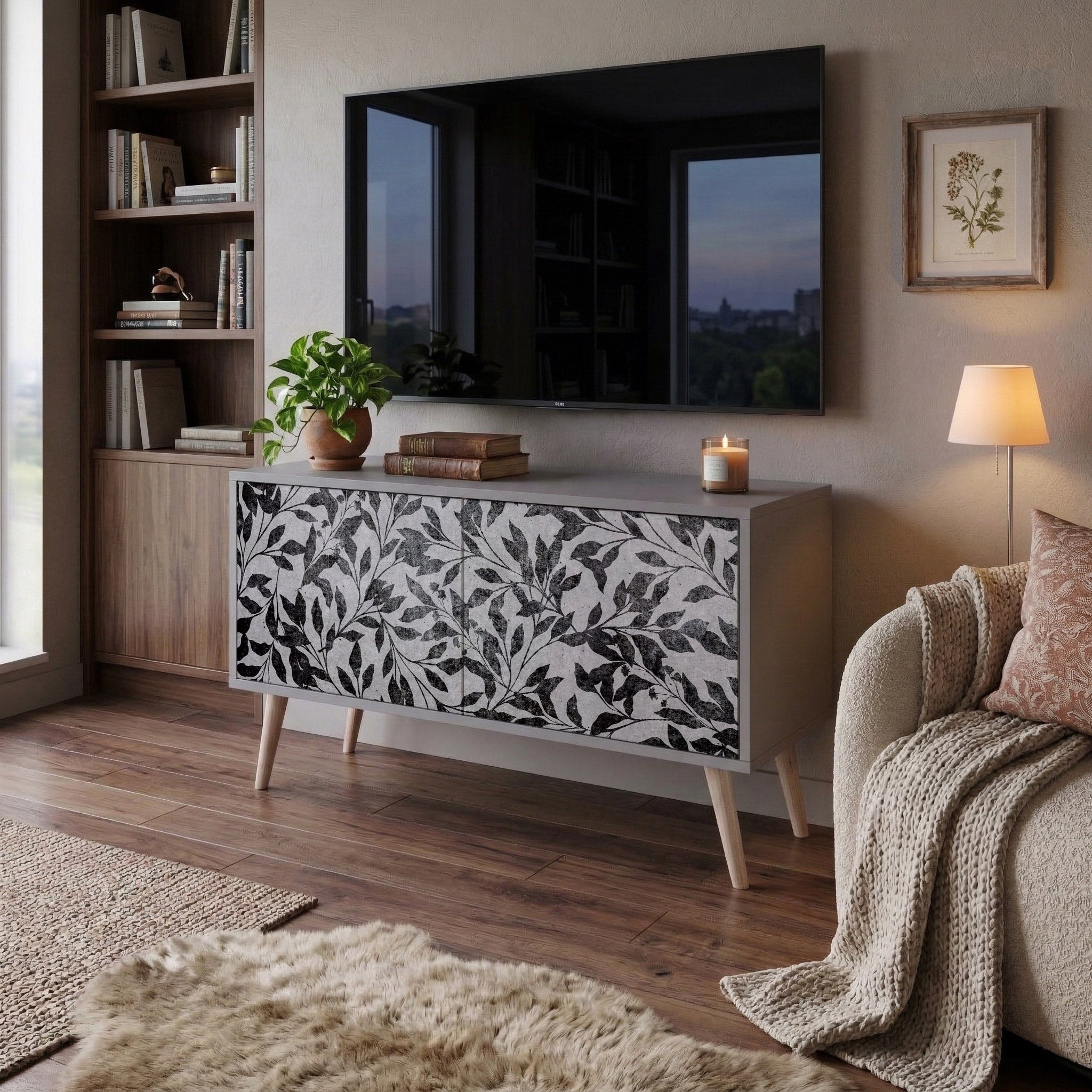 CHARCOAL SPROUT Kompaktní dvoudveřový TV stolek